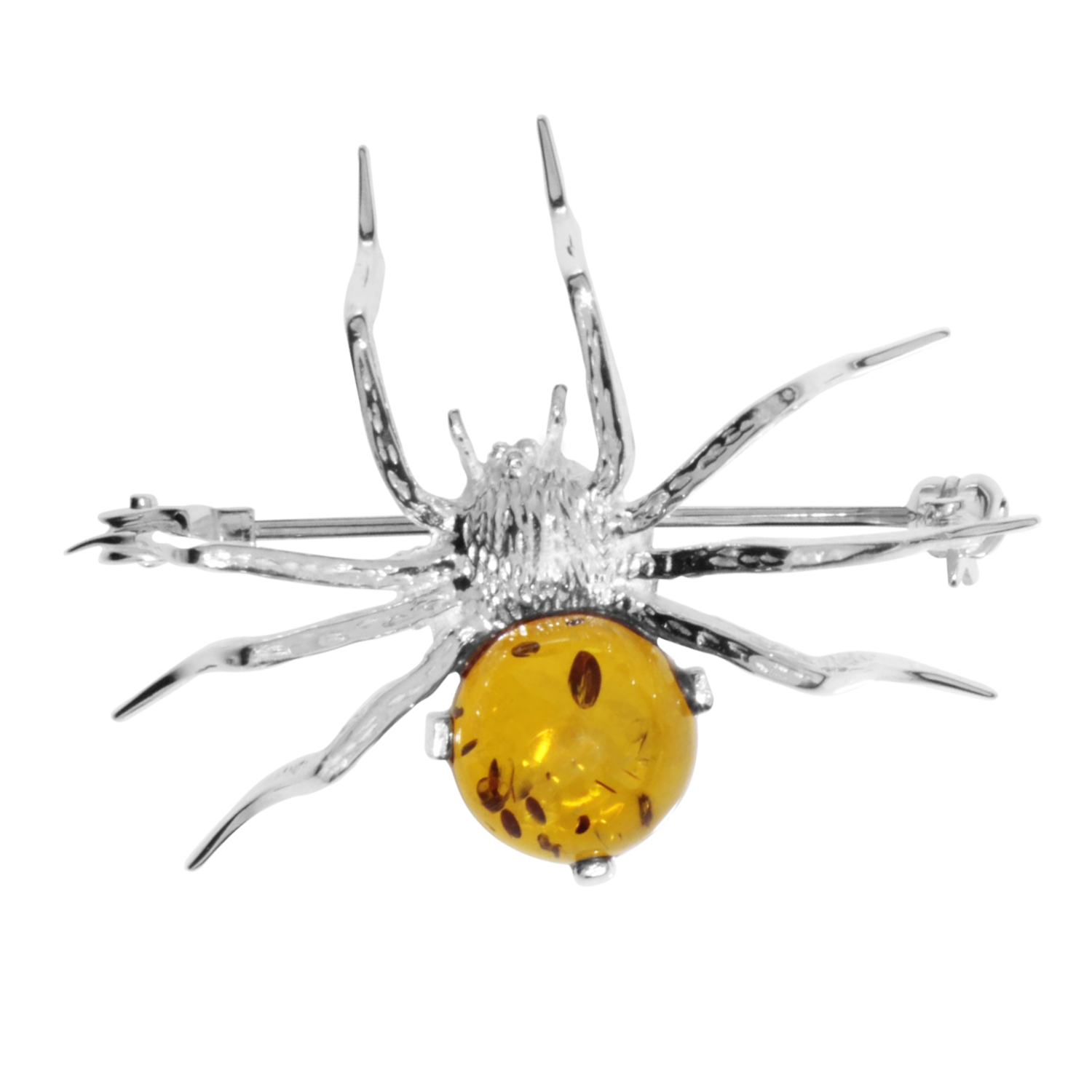 001-233040-01002 Brosche Silber 925/000, Spinne, Bernstein