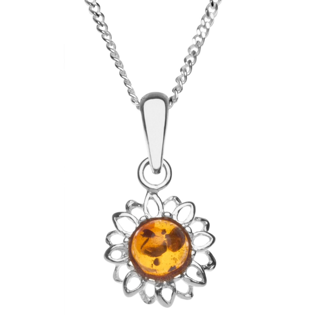 098-200020-A140 Kette mit Anhänger Blüte, Silber 925/000, Bernstein, -Länge wählbar-