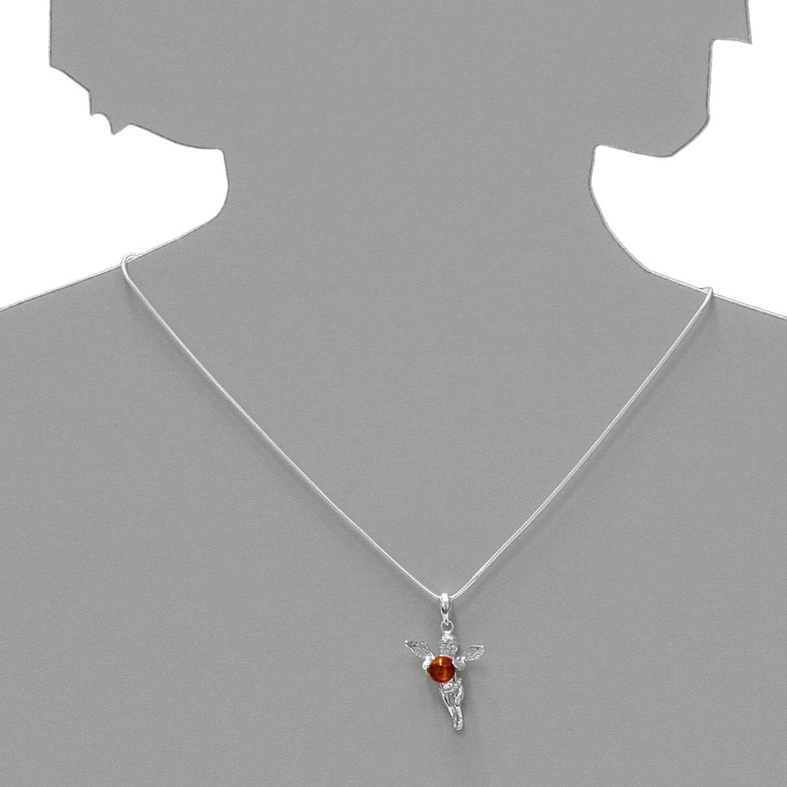 098-200460-A145s Kette mit Anhänger Engel, Silber 925/000, Bernstein, -Länge wählbar-