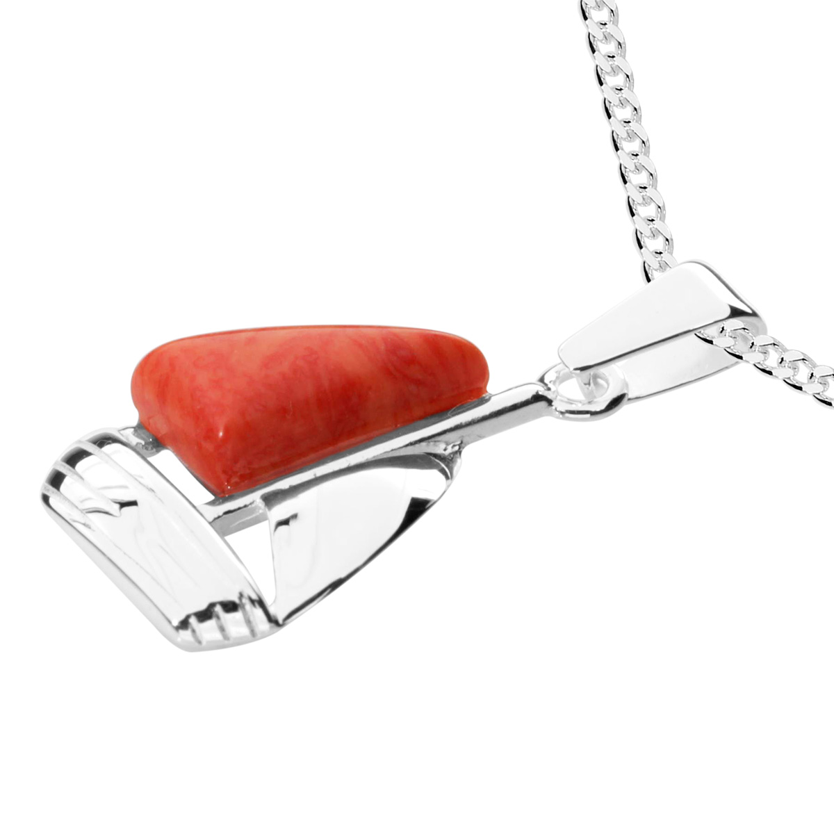 001-203329-A4421 Kette mit Anhänger Silber 925/000, 42 cm, Schiffchen, rek. Koralle
