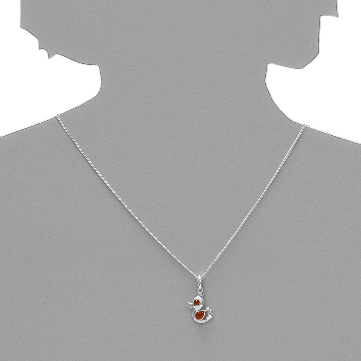 098-200130-A140slOAr4YeXNbF0g Kette mit Anhänger Silber 925/000, Entchen, Bernstein -Länge wählbar-
