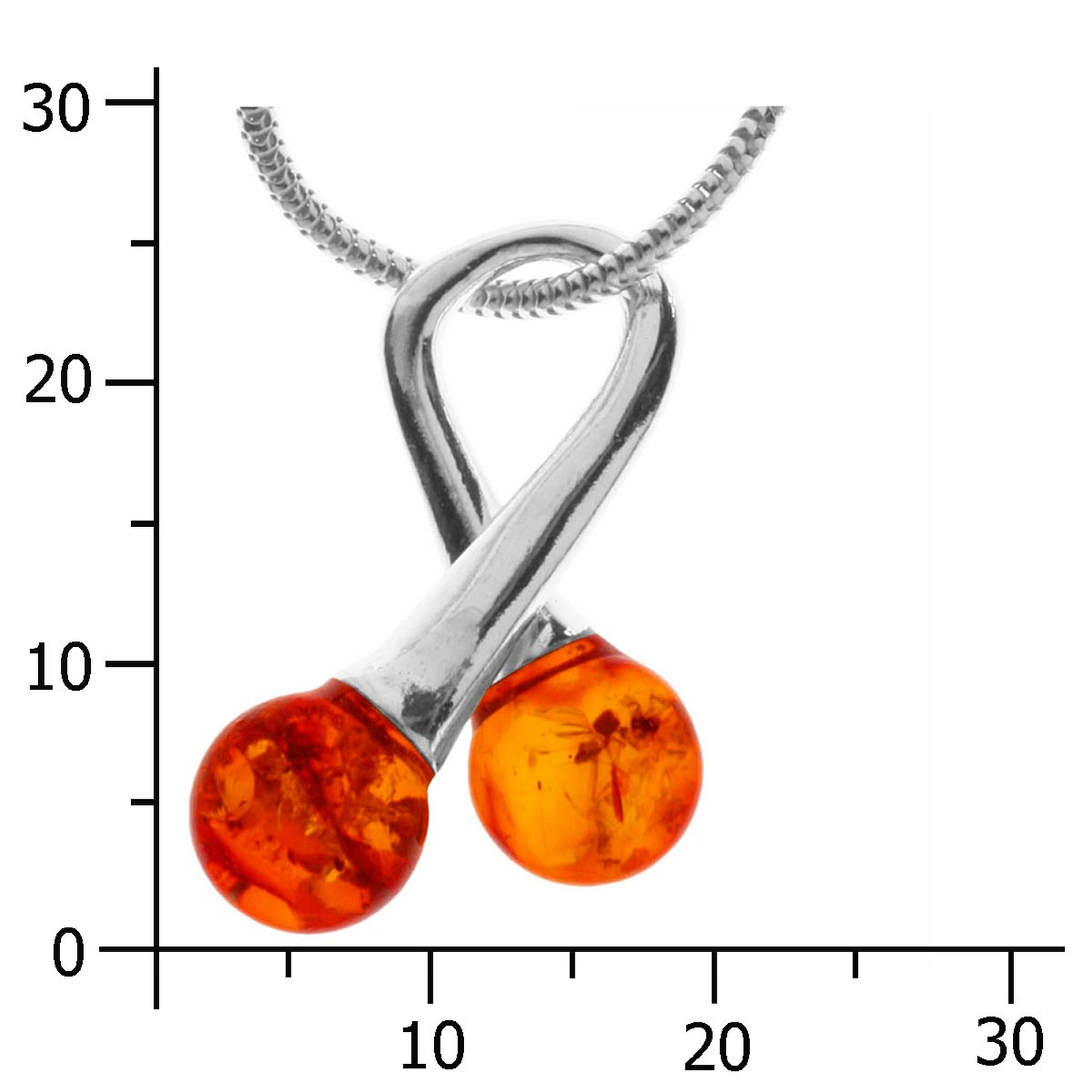 098-200530-A142k Kette mit Anhänger Doppelkelch, Silber 925/000, Bernstein, -Länge wählbar-