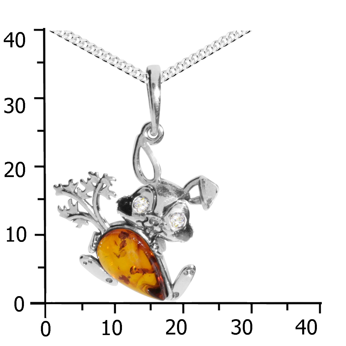 039-200020-A142k Kette mit Anhänger Silber 925/000, Hase, 42 cm, Bernstein/Zirkonia
