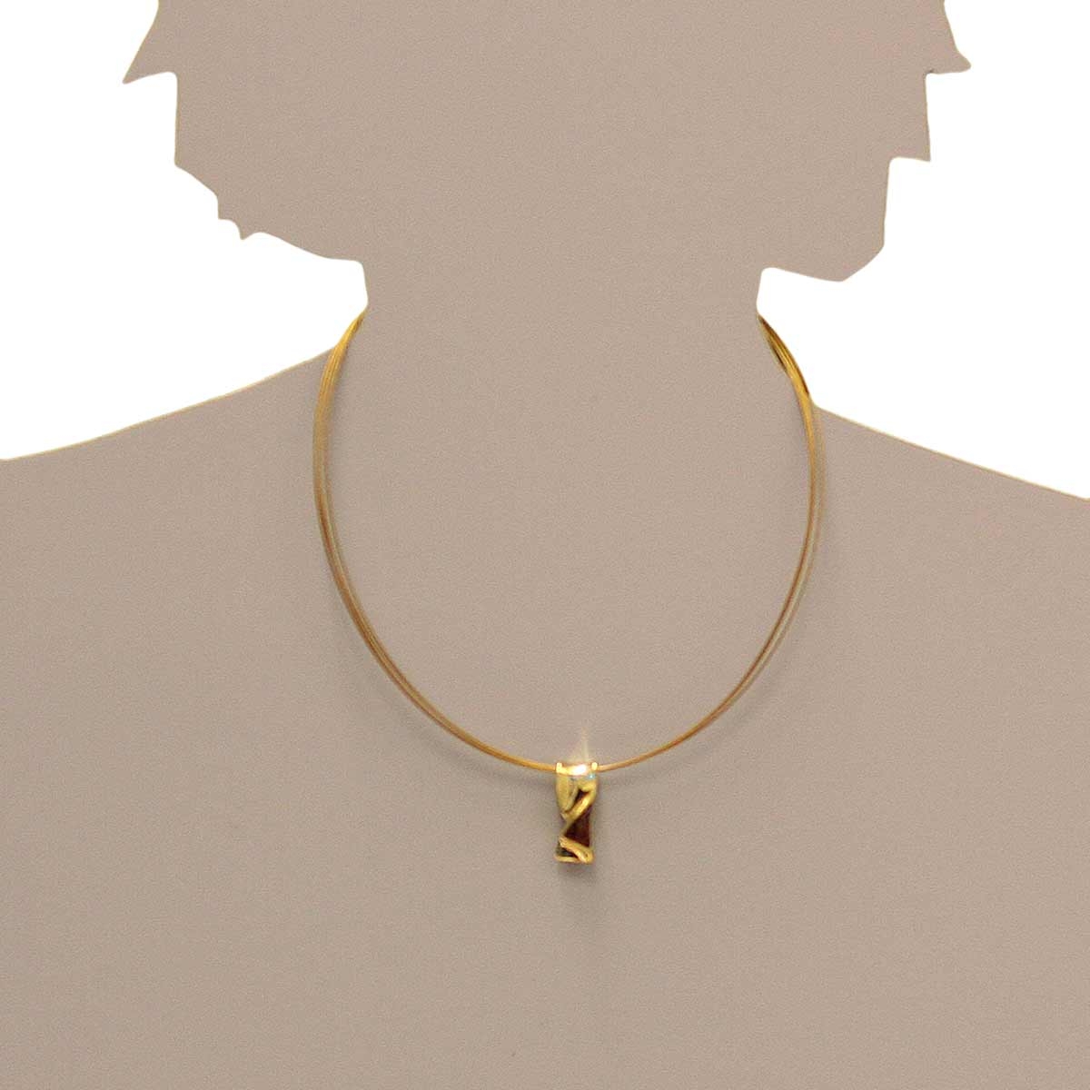 001-103205-A142s Nyloncollier mit Anhänger, Gold 333/000, 42 cm, Bernstein
