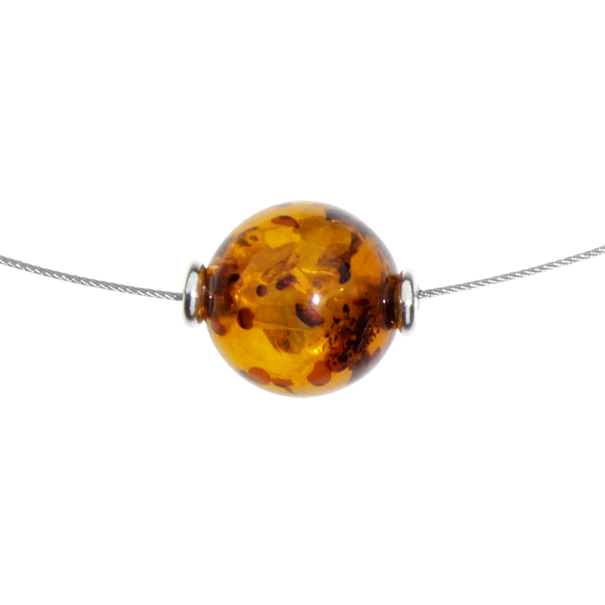 001-403150-0100 Edelstahlcollier 1/42-47 cm, Silber 925/000, Kugel 12 mm, Bernstein