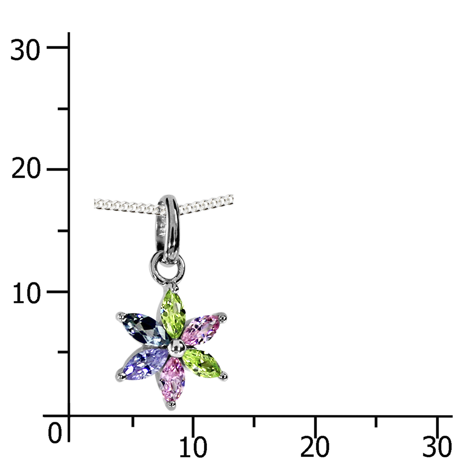 Kette mit Anhänger "Blüte", Silber 925/000,  Zirkonia  -Länge wählbar-      Kette mit Anhänger "Blüte", Silber 925/000,  Zirkonia  -Länge wählbar-