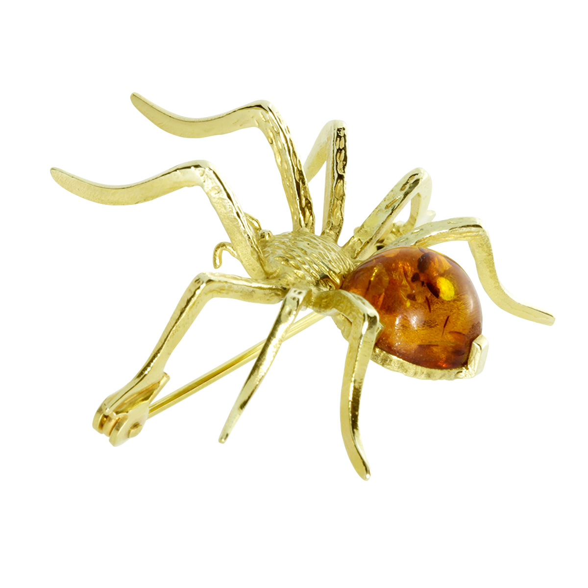 001-233040-02001 Brosche Silber vergoldet, Spinne, Bernstein