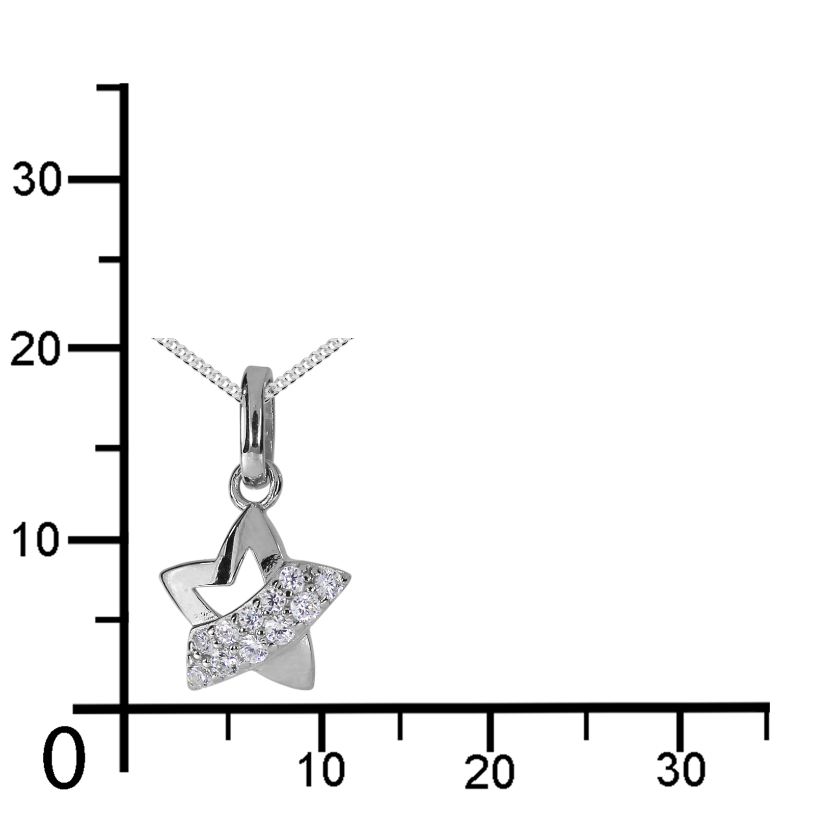 Kette mit Anhänger "Stern", Silber 925/000,  Zirkonia  -Länge wählbar-    Kette mit Anhänger "Stern", Silber 925/000,  Zirkonia  -Länge wählbar-