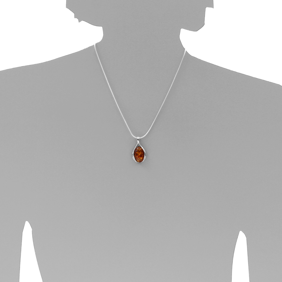 Kette mit Anhänger Silber 925/000, 42 oder 45 cm, Bernstein