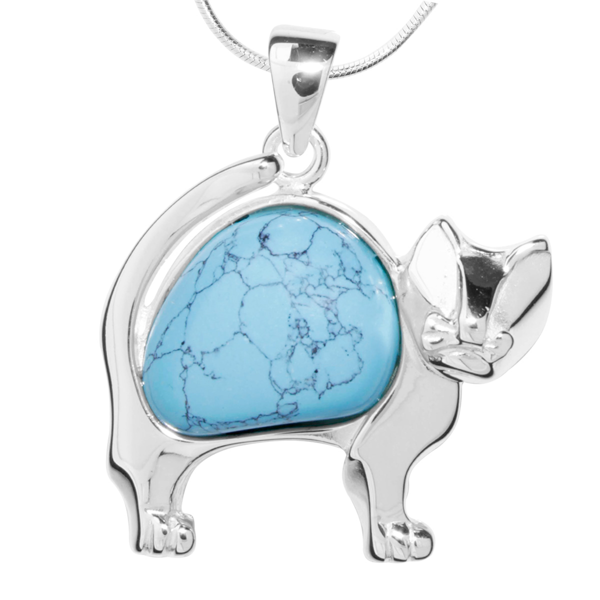 001-203496-A545 Kette mit Anhänger, Katze, Silber 925/000, 45 cm, rek. Türkis