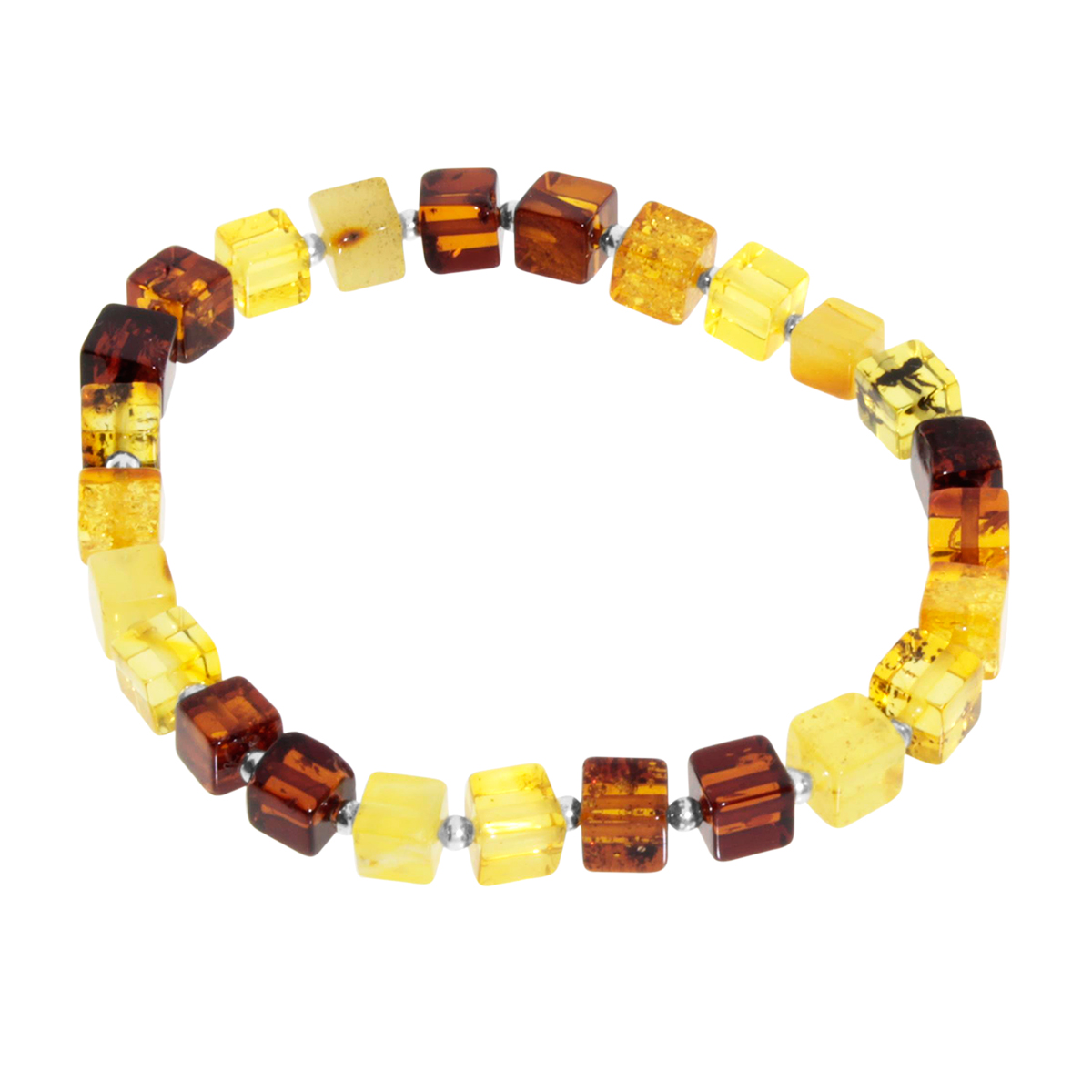 075-410123-504559688e05c5db0 Bernsteinarmband, 19 cm, Gummizug, Würfel