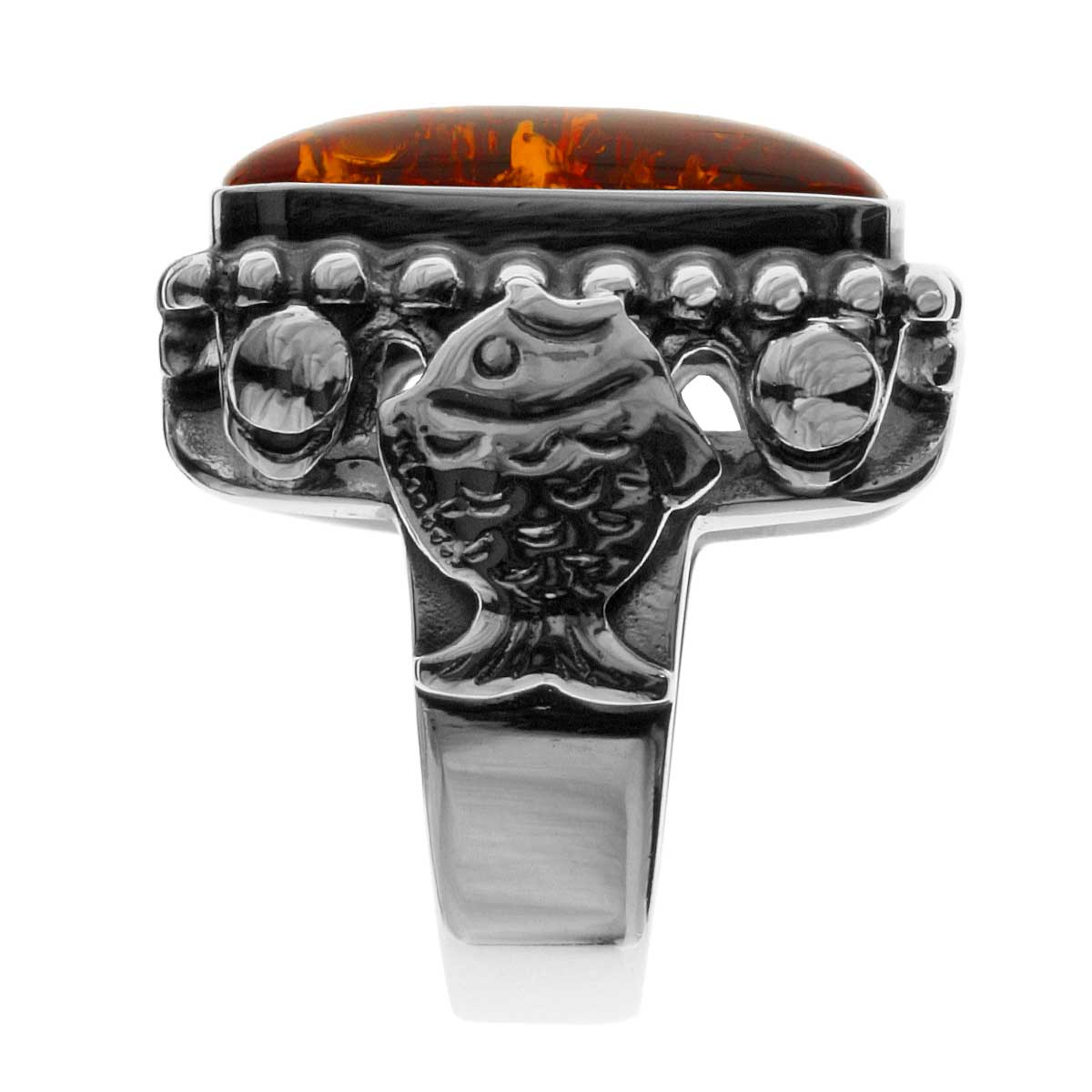Ring Fischland Silber 925/000, oxyd., Bernstein -Größe wählbar-