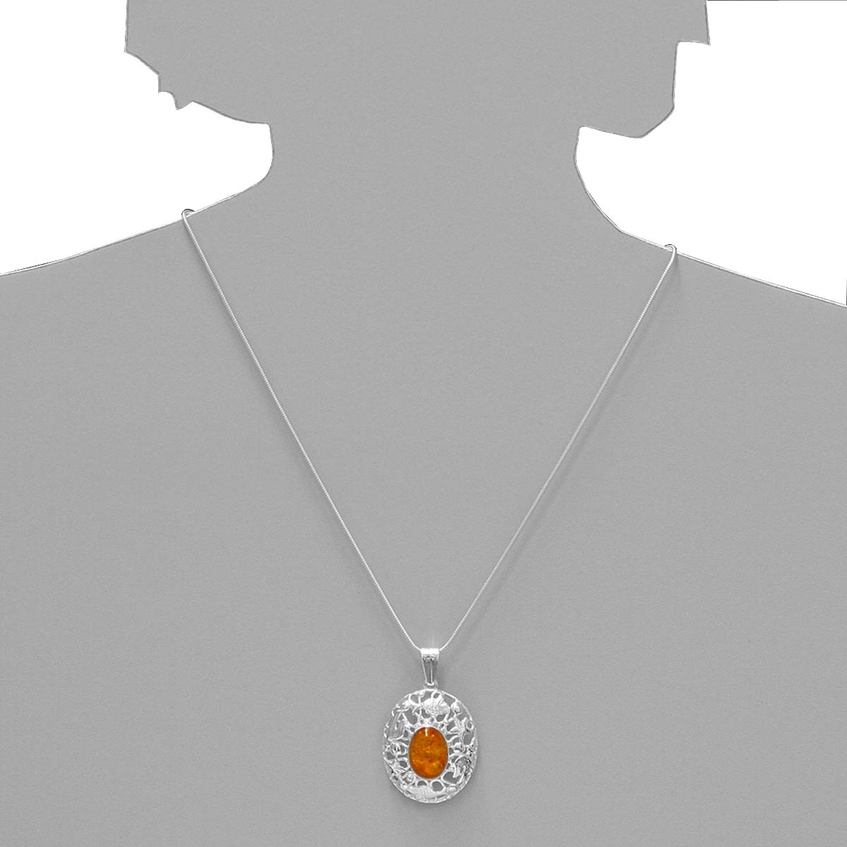 001-200005-A150s Kette mit Anhänger, Silber 925/000, Bernstein -Länge wählbar-