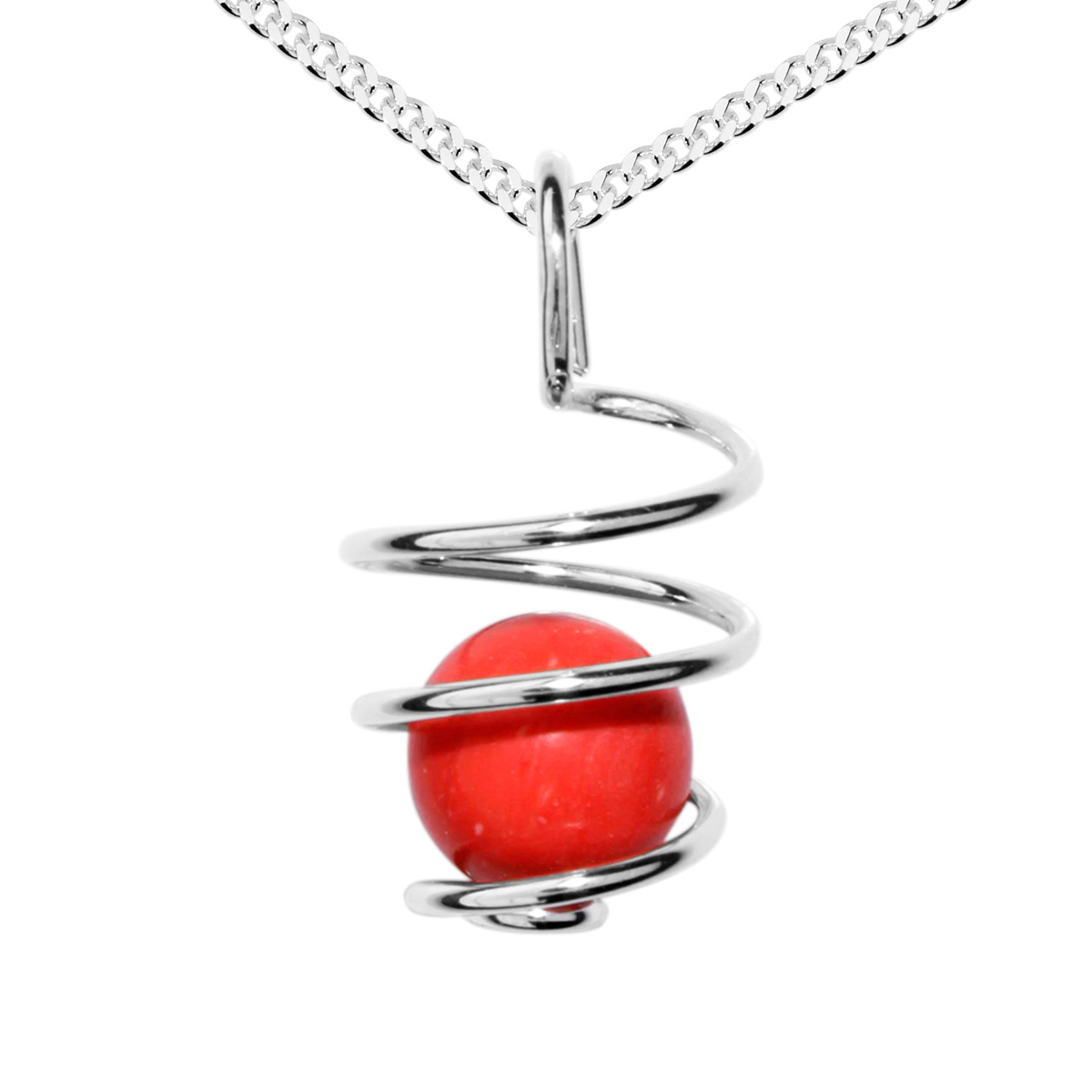 001-203149-A445 Kette mit Anhänger Silber 925/000, 45 cm, rek. Koralle