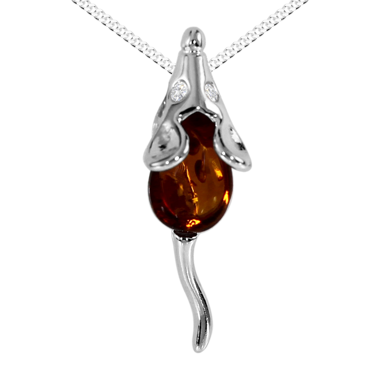 Kette mit Anhänger Silber 925/000, Bernstein -Länge wählbar-