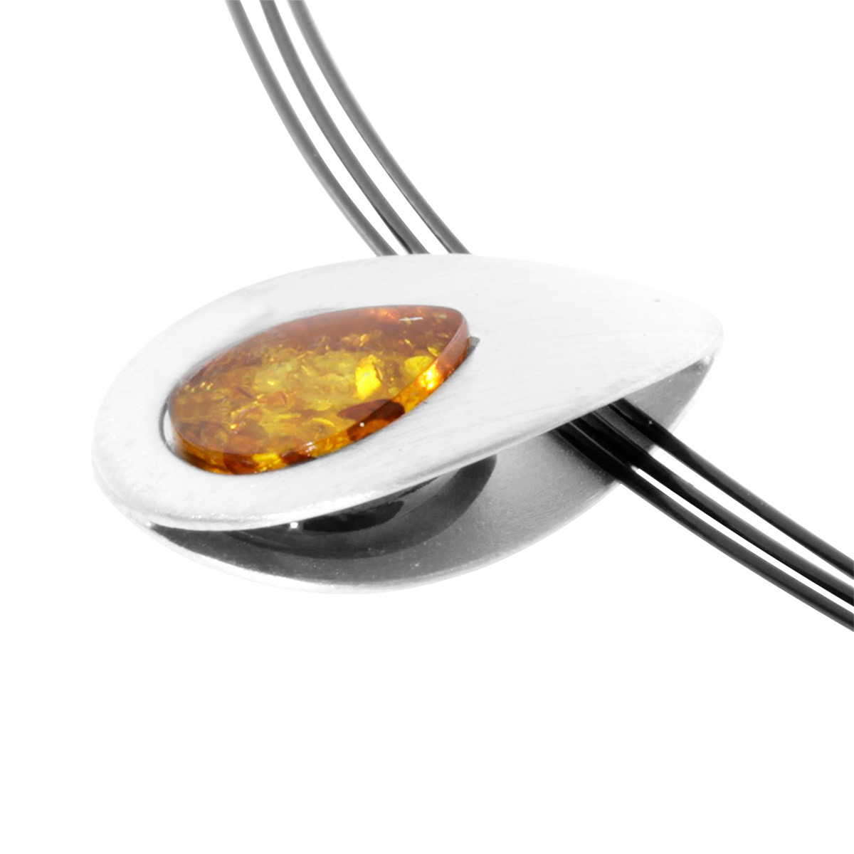 001-203439-A1421 Nyloncollier 3/42 cm, Silber 925/000, Bernstein