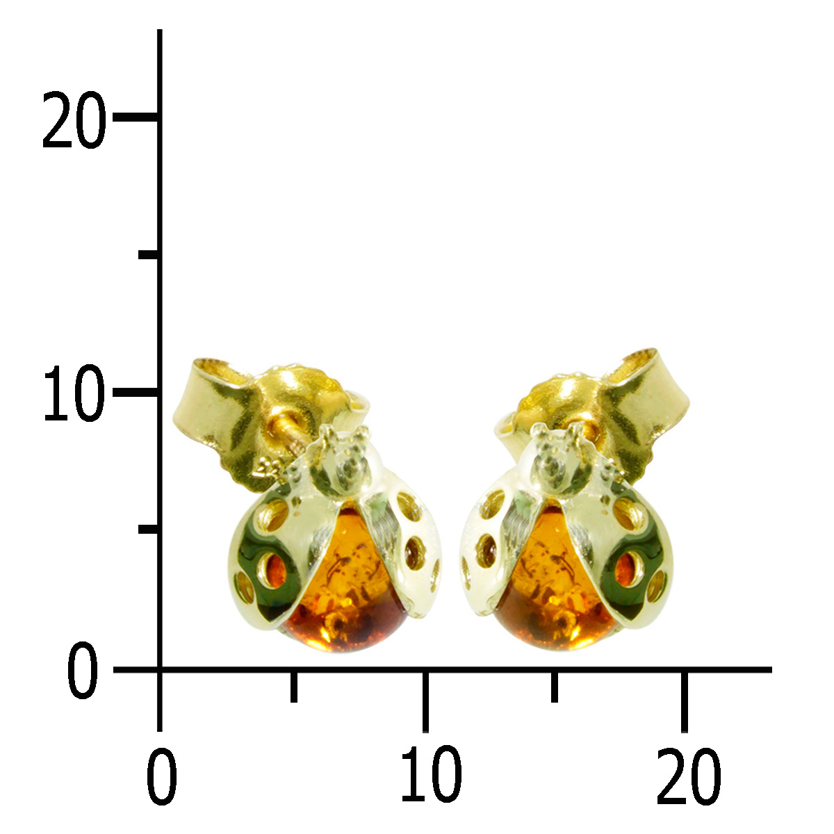 001-163410-0100k Ohrstecker Gold 333/000, kleiner Marienkäfer, Bernstein
