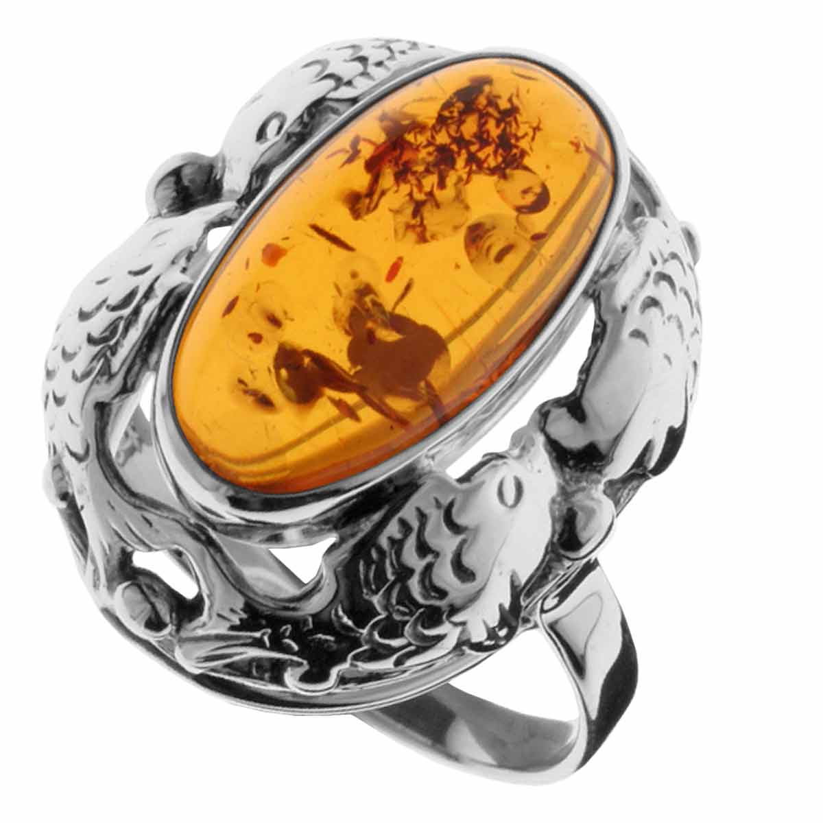Ring Fischland Silber 925/000, oxyd., Bernstein -Größe wählbar-