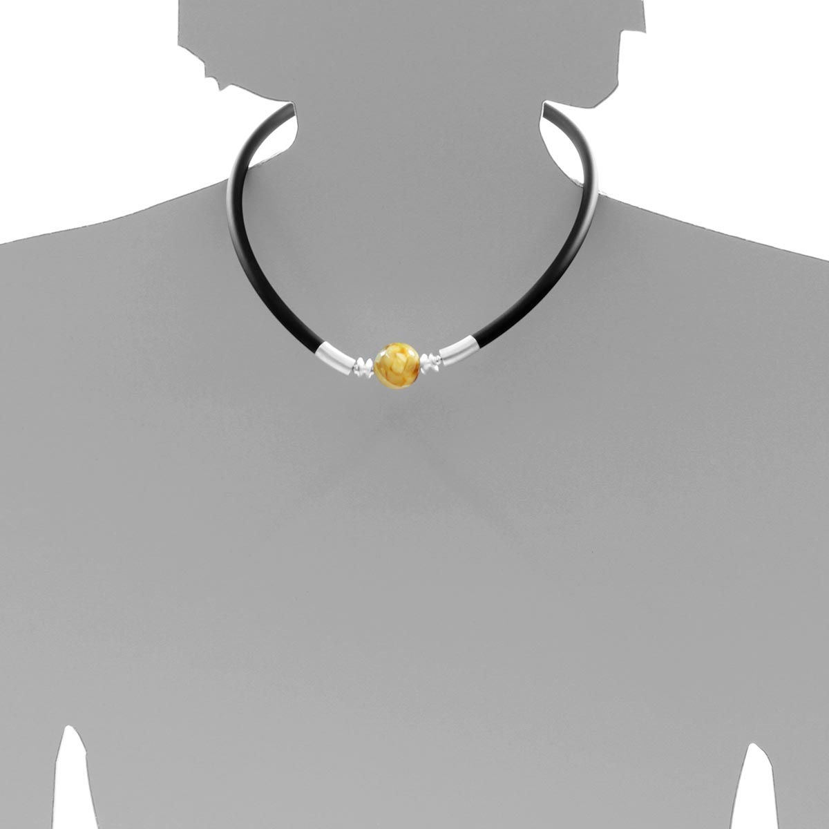001-403149-0300s Kautschukcollier 45 cm, Silber 925/000, Bernstein-Mosaik