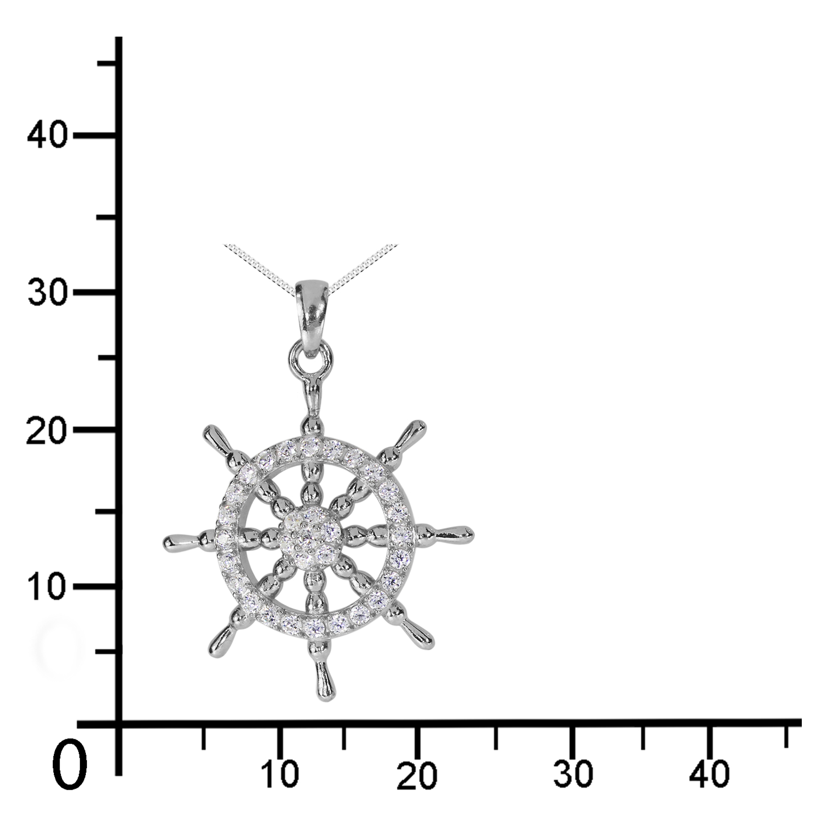 Kette mit Anhänger "Steuerrad", Silber 925/000,  Zirkonia  -Länge wählbar-  Kette mit Anhänger "Steuerrad", Silber 925/000,  Zirkonia  -Länge wählbar-