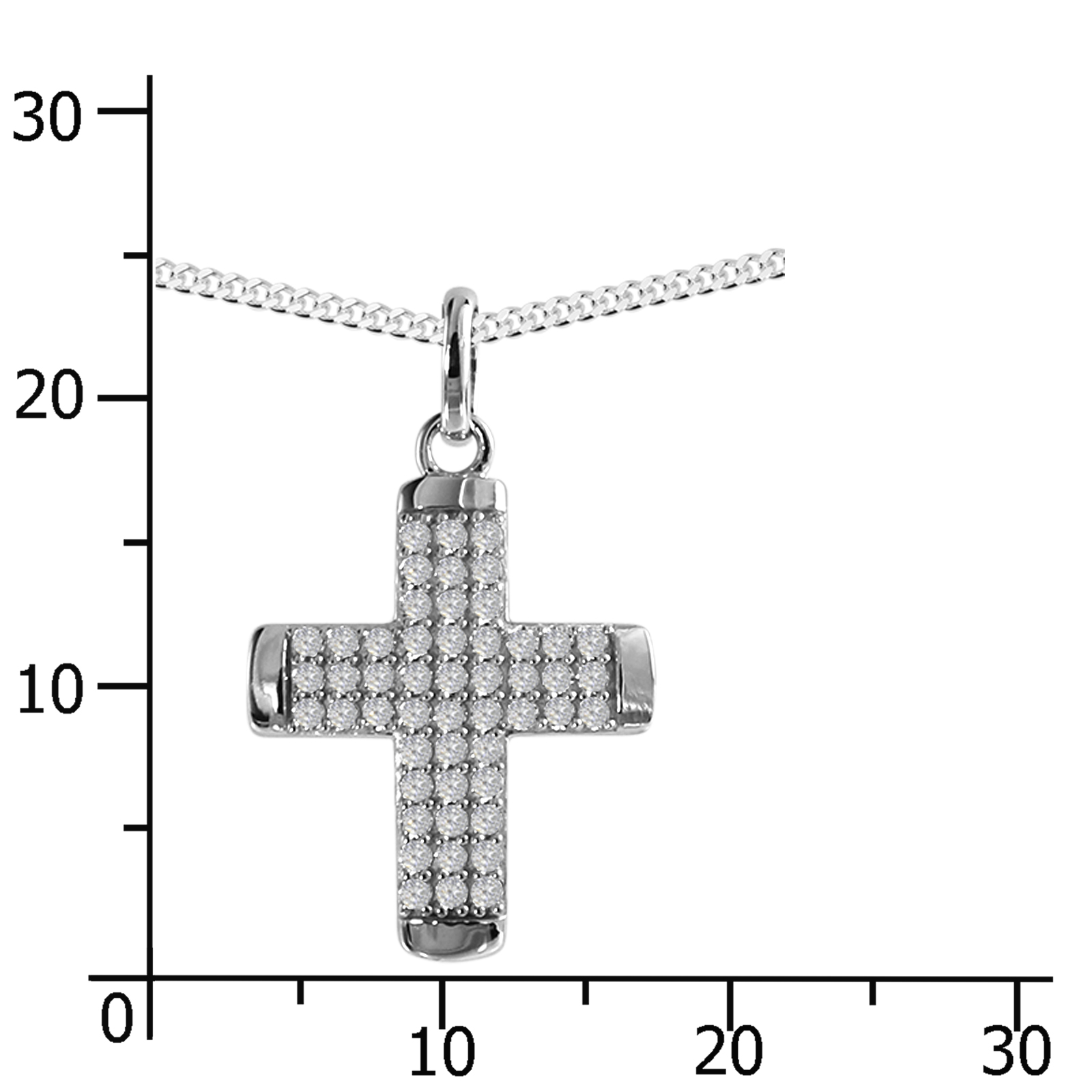 Kette mit Anhänger "Kreuz", Silber 925/000,  Zirkonia  -Länge wählbar-     Kette mit Anhänger "Kreuz", Silber 925/000,  Zirkonia  -Länge wählbar-