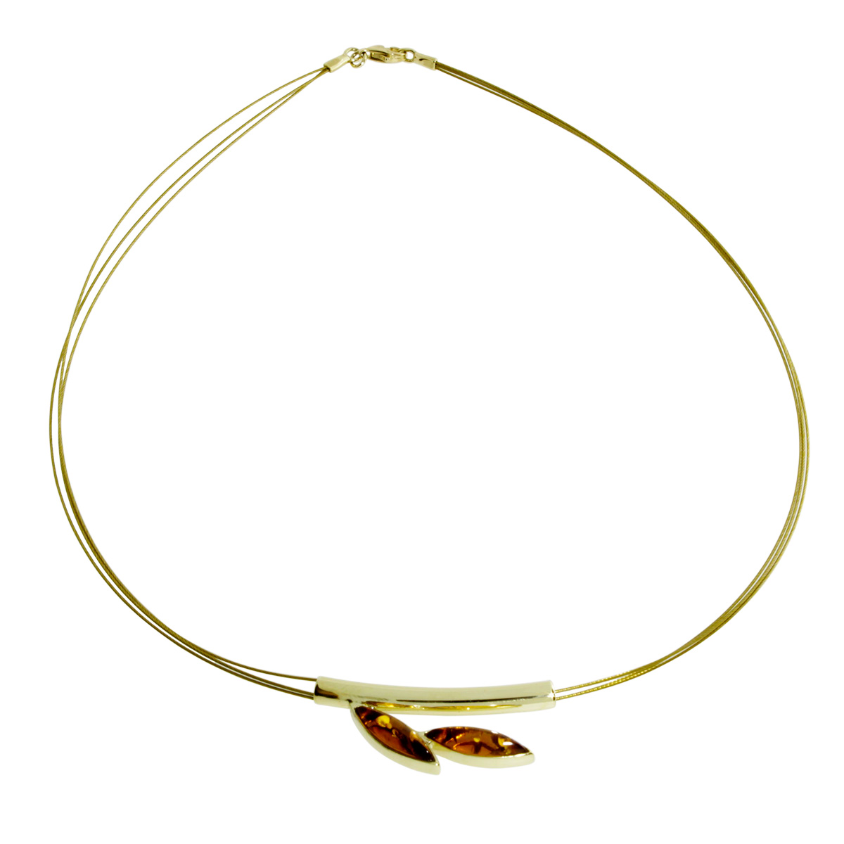 001-103389-A1421 Nyloncollier mit Anhänger, Gold 333/000, 42 cm, Bernstein
