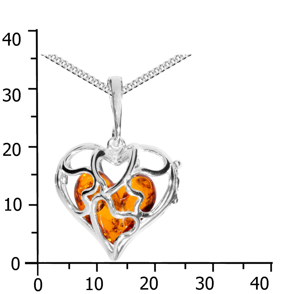 039-200040-A142k Kette mit Anhänger Silber 925/000, Herz, 42 cm, Bernstein