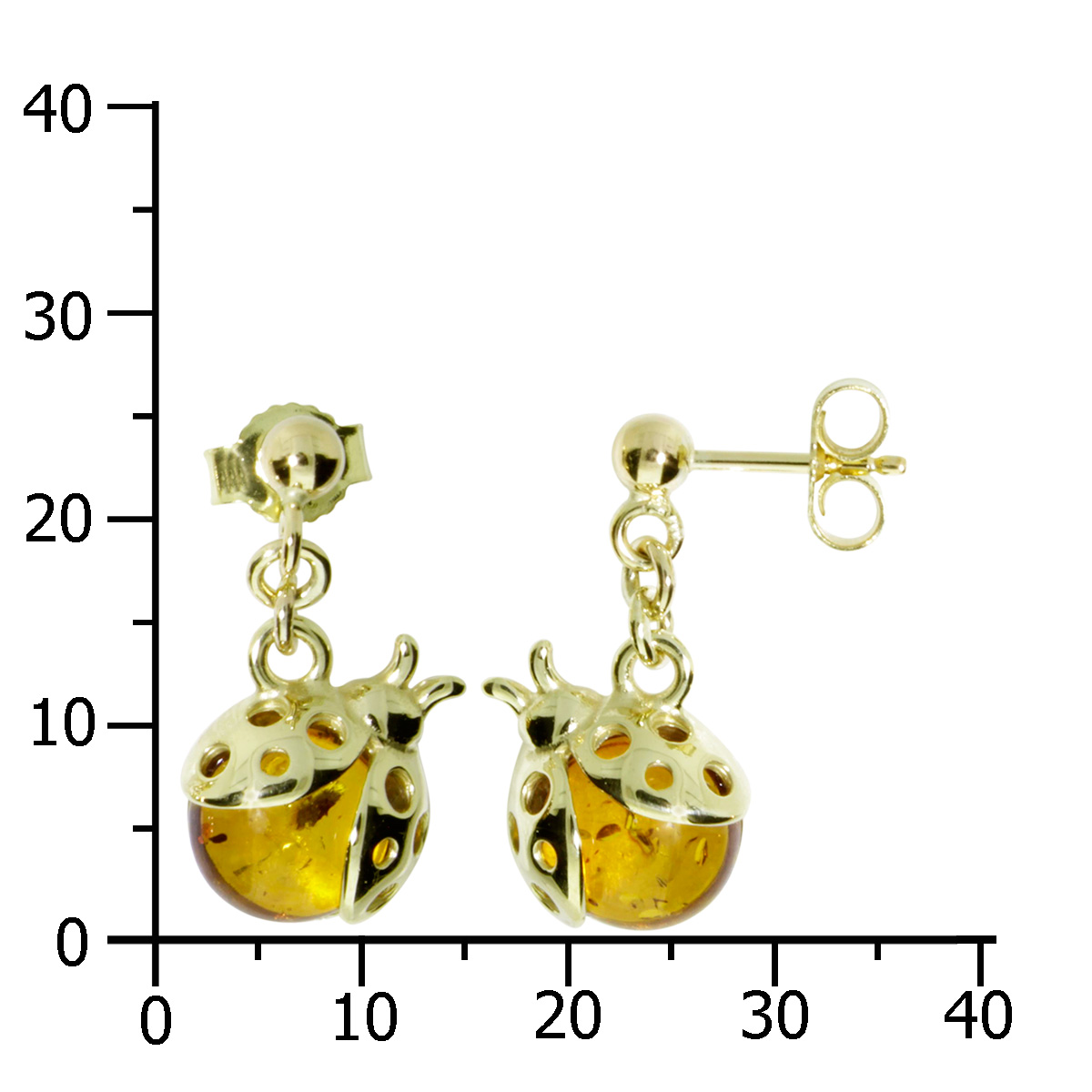 001-163405-0100k Ohrhänger Gold 333/000, Marienkäfer, Bernstein