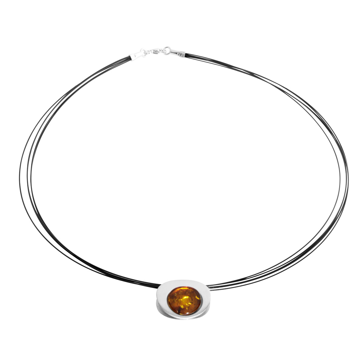 Nyloncollier 5/45 cm, Silber 925/000, Bernstein