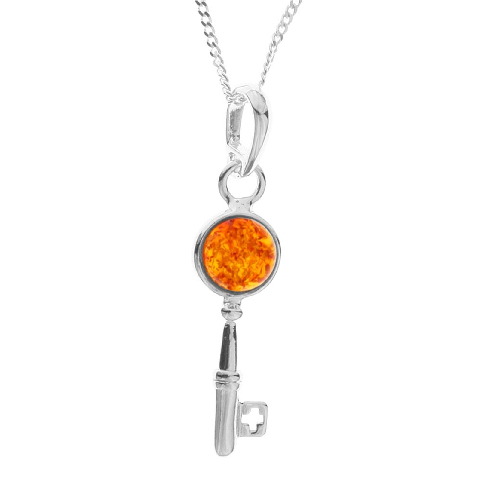 098-200500-A142 Kette mit Anhänger Schlüssel, Silber 925/000, Bernstein, -Länge wählbar-