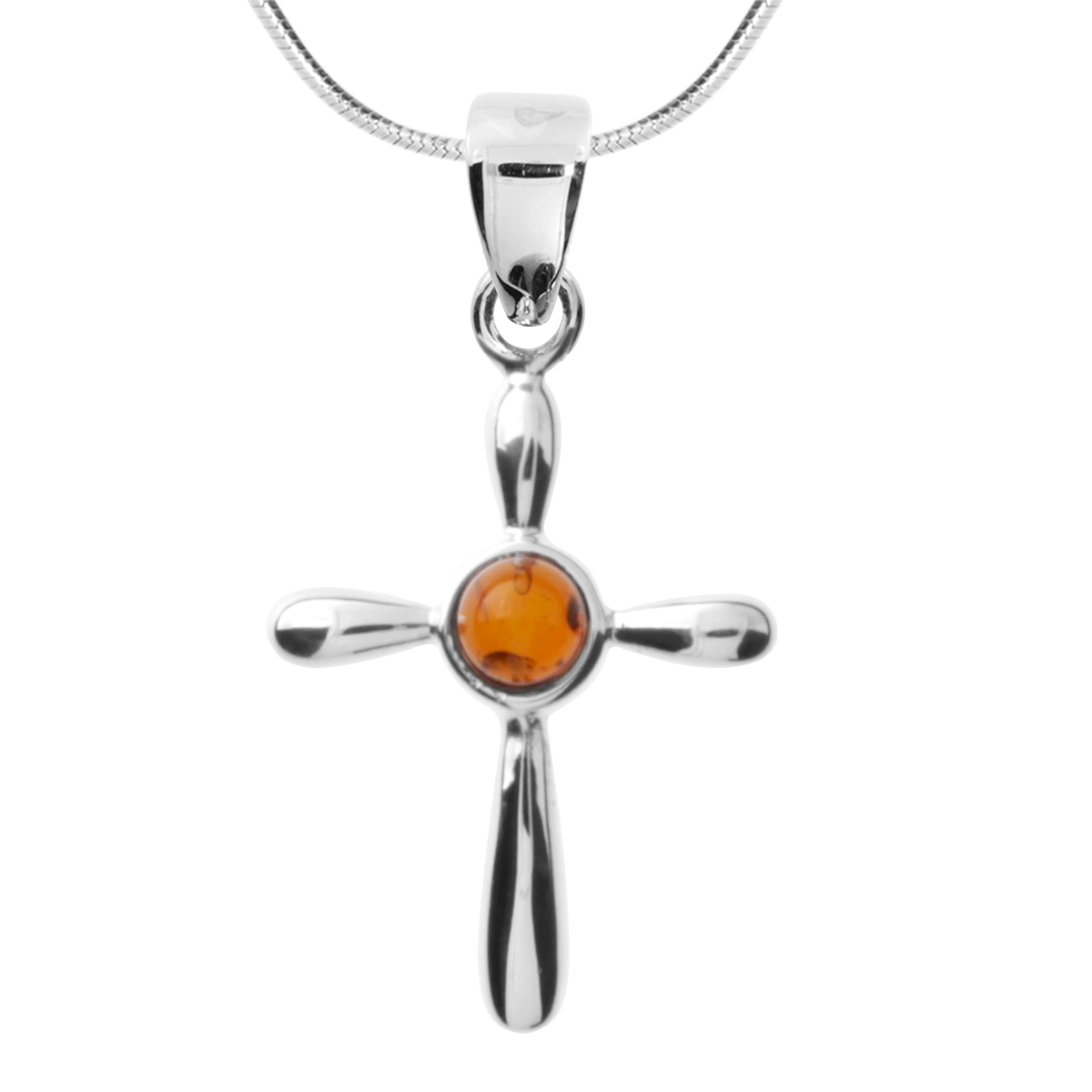 001-203429-A142 Kette mit Anhänger Silber 925/000, Kreuz, Bernstein, 42 cm