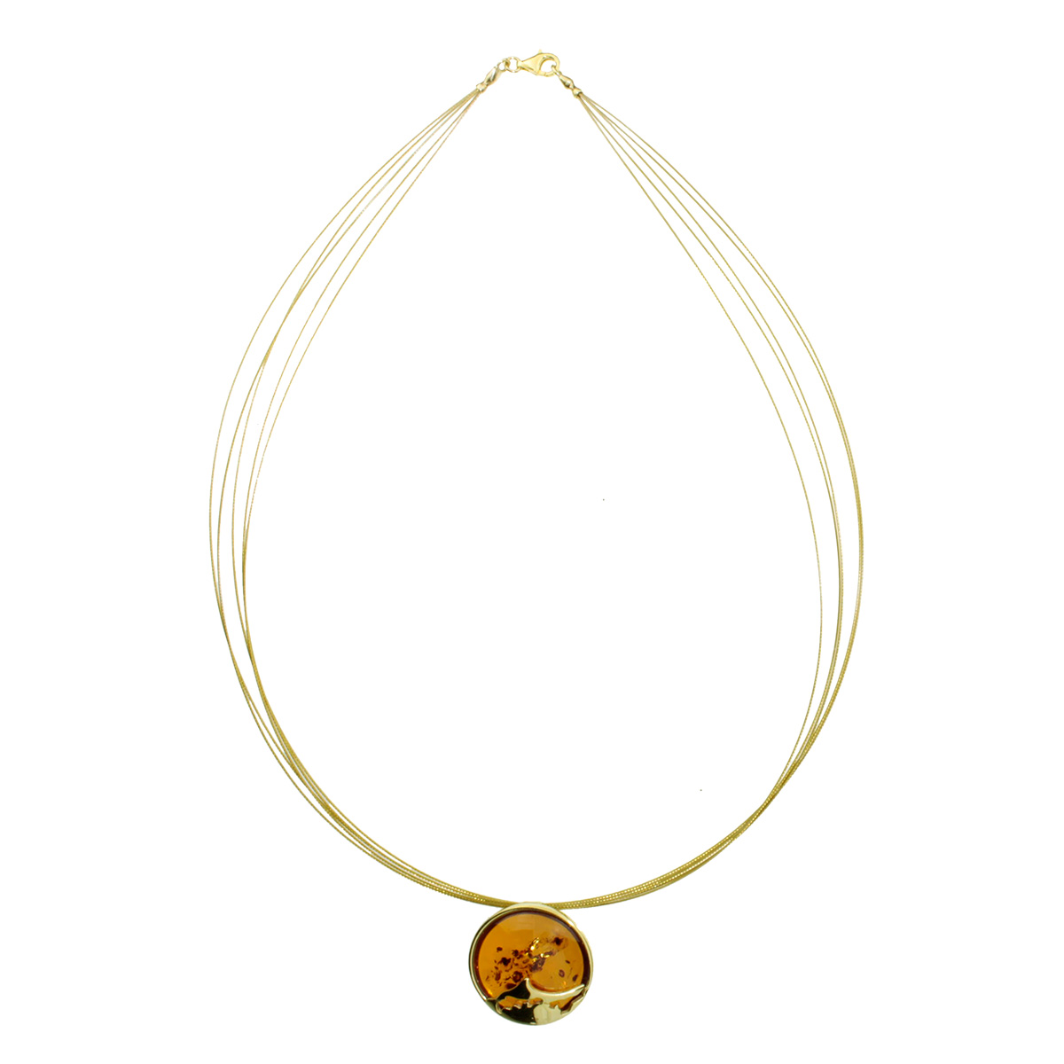 001-103608-1A45-1 Nyloncollier mit Anhänger, Gold 333/000, Bernstein