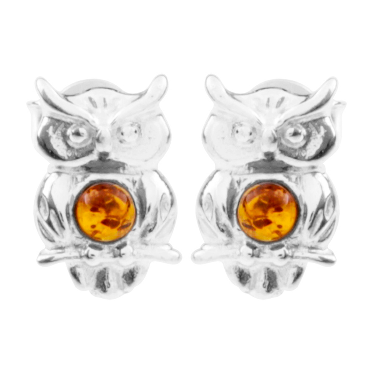 098-262693-01003 Ohrstecker Silber 925/000, Eule, Bernstein