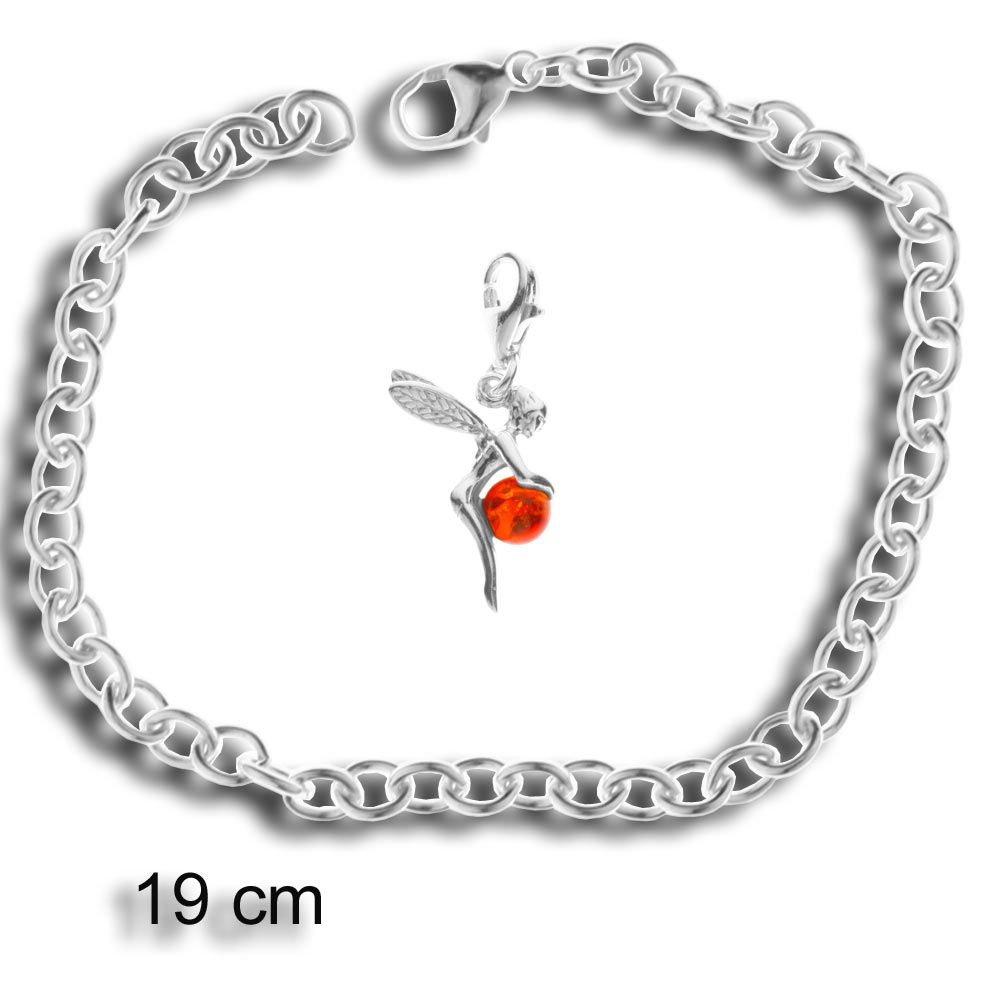 002-210003-019C1 Charmsarmband mit Anhänger Elfe, 19 cm,  Silber 925/000, Bernstein