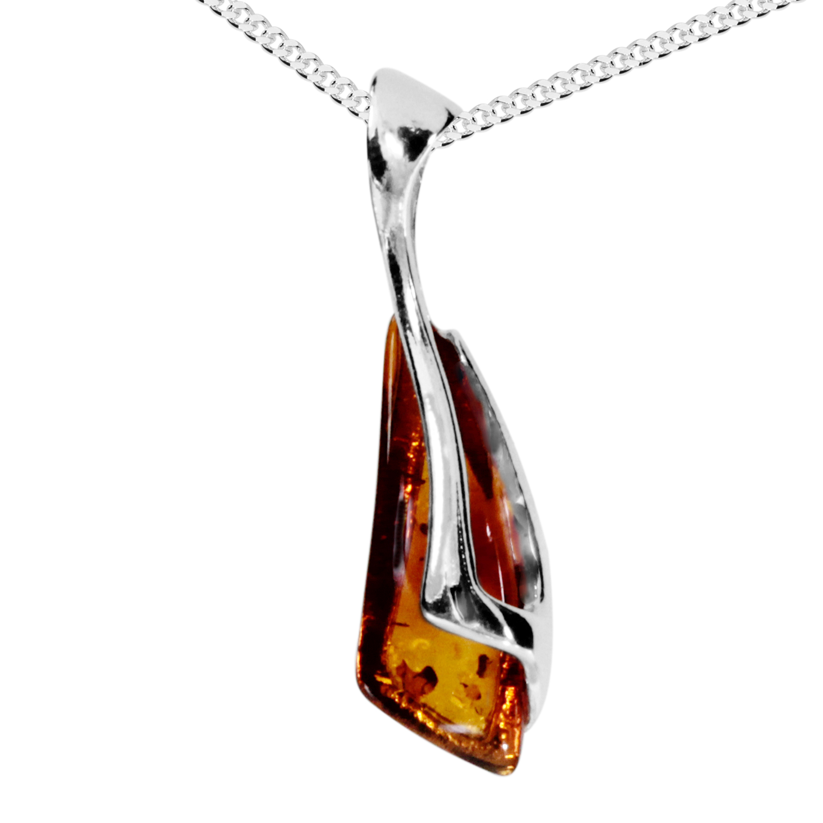 Kette mit Anhänger Silber 925/000, Bernstein -Länge wählbar-