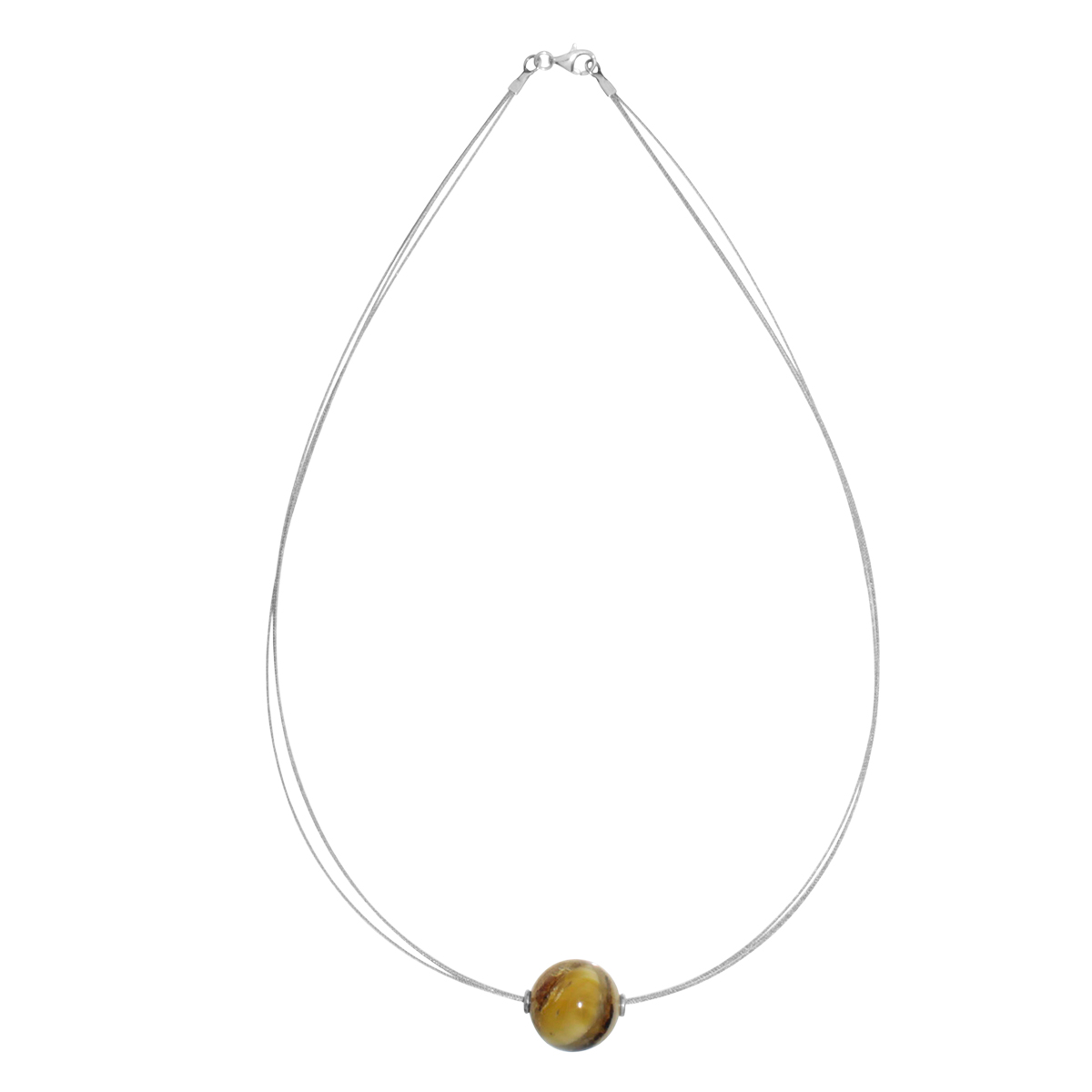 001-403117-A445 Edelstahlcollier 3/45 cm, Silber 925/000, Kugel 17 mm, Bernsteinmosaik
