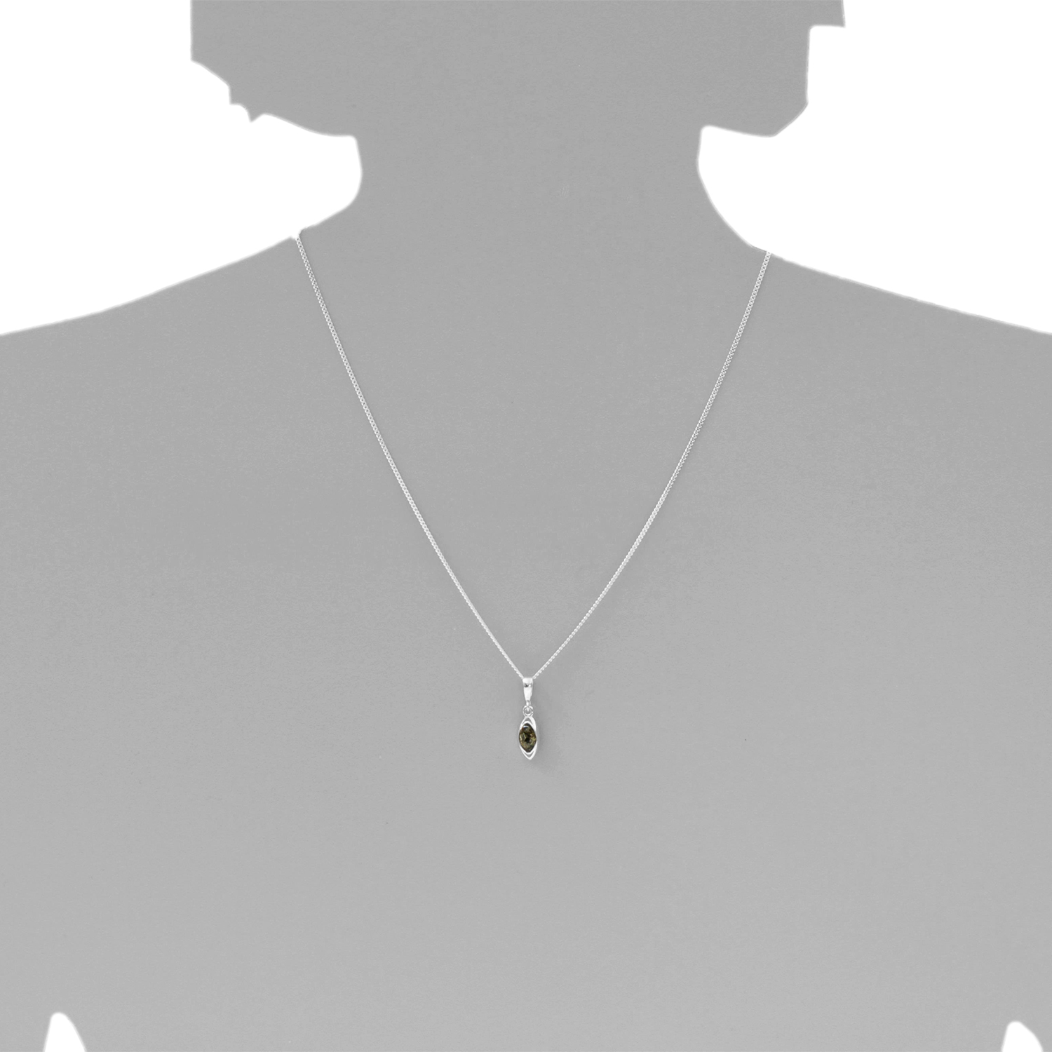 089-200093-A145s Kette mit Anhänger Silber 925/000, Bernstein, grün, 42 oder 45 cm