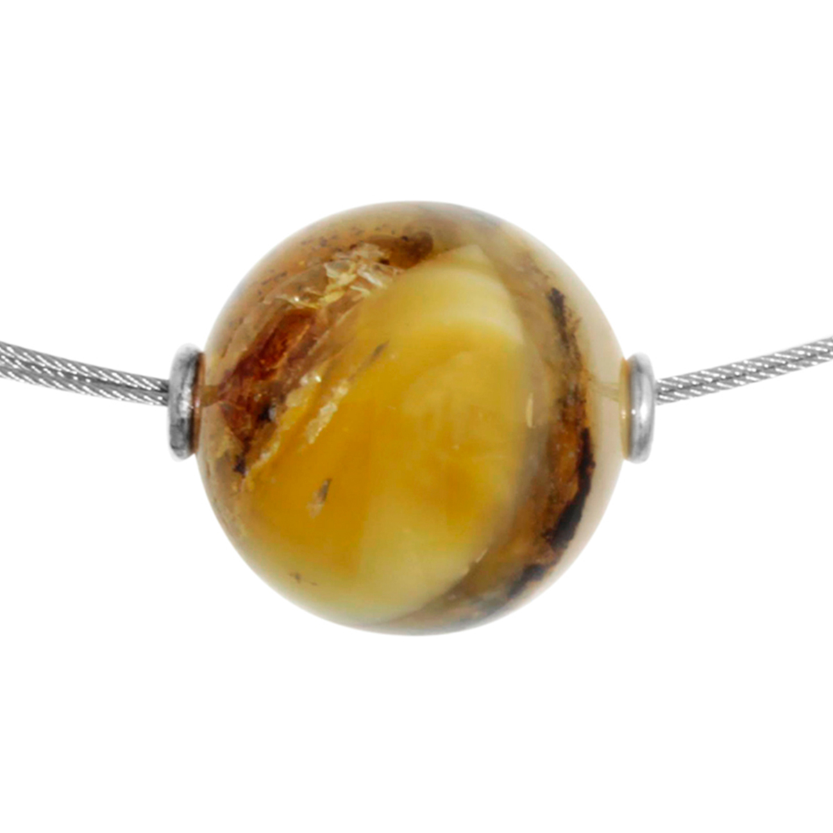 001-403117-A4451 Edelstahlcollier 3/45 cm, Silber 925/000, Kugel 17 mm, Bernsteinmosaik