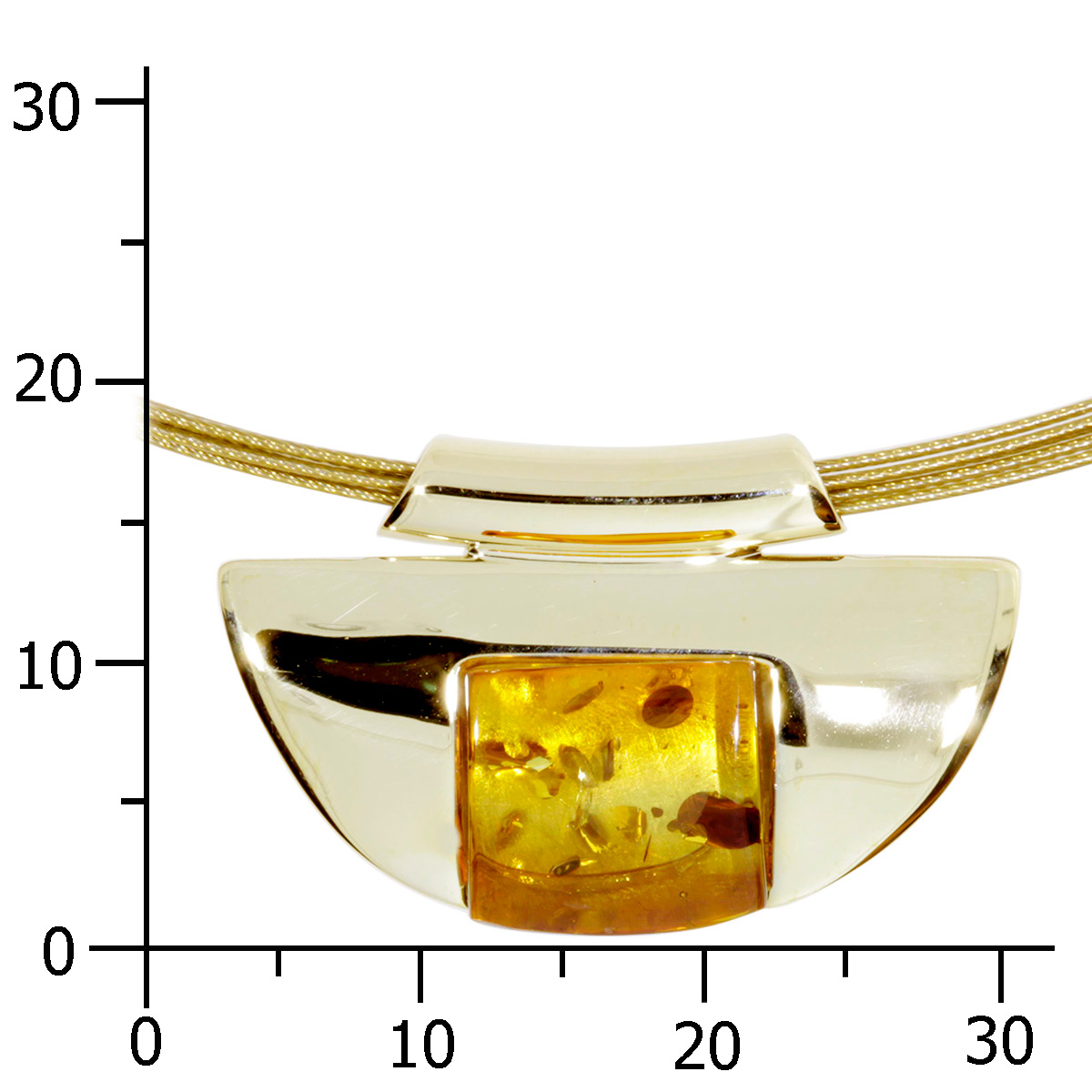 001-103514-A142k Nyloncollier mit Anhänger, Gold 333/000, 42 cm, Bernstein