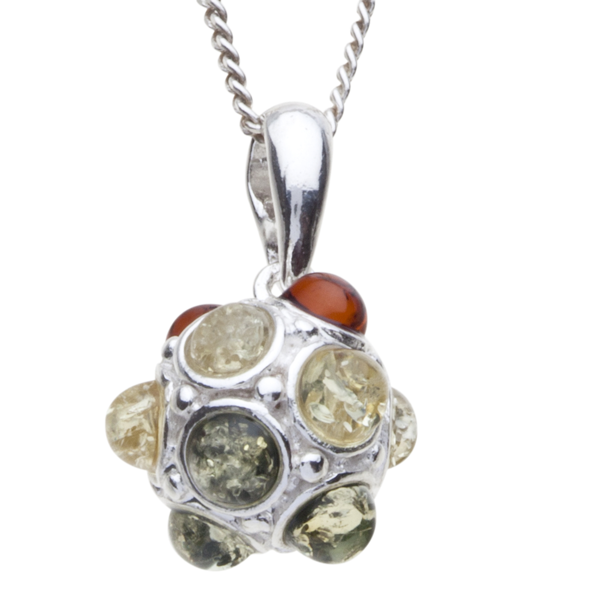 098-200030-A142 Kette mit Anhänger Ball, Silber 925/000, Bernstein, 42 oder 45 cm lang