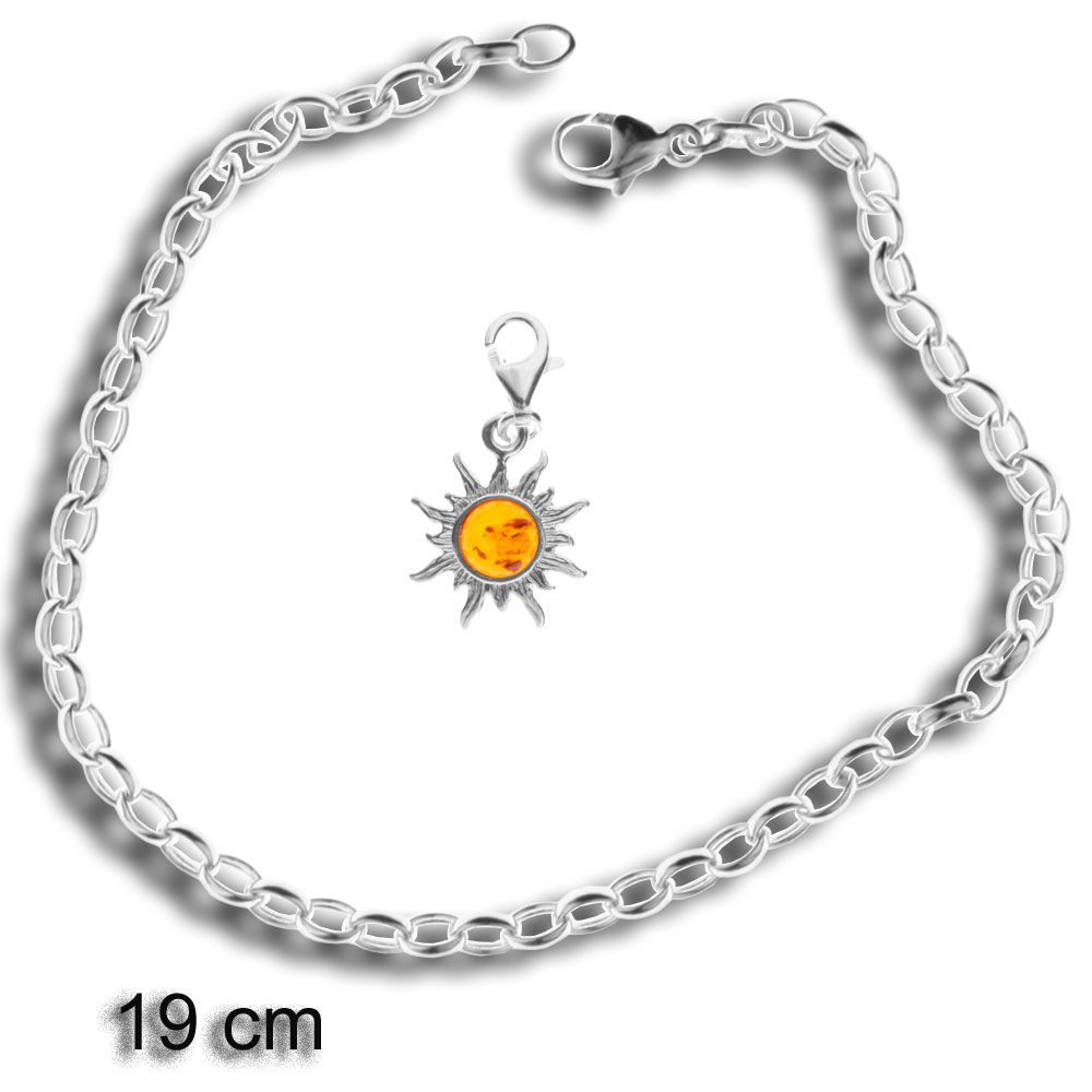 002-210002-019C1 Charmsarmband mit Anhänger Sonne, 19 cm,  Silber 925/000, Bernstein