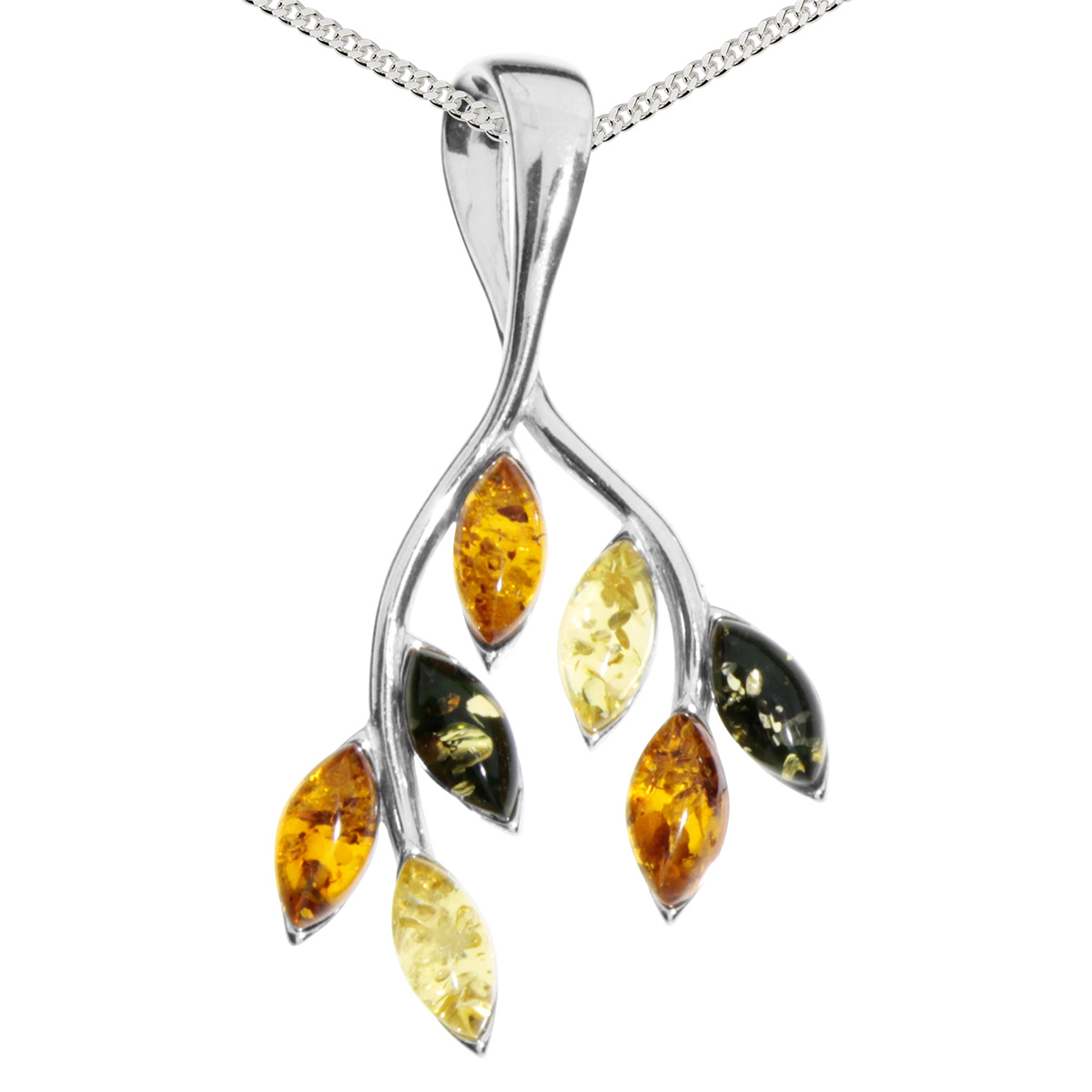 Kette mit Anhänger Silber 925/000, 42 oder 45 cm, Bernstein