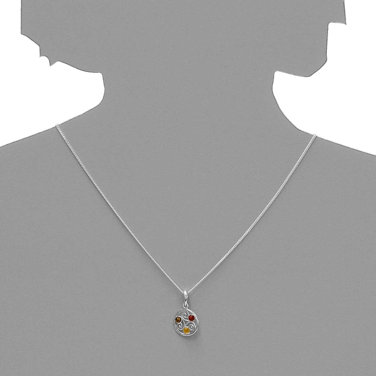 098-200570-A142s Kette mit Anhänger keltische Fibel, Silber 925/000, Bernstein,-Länge wählbar-