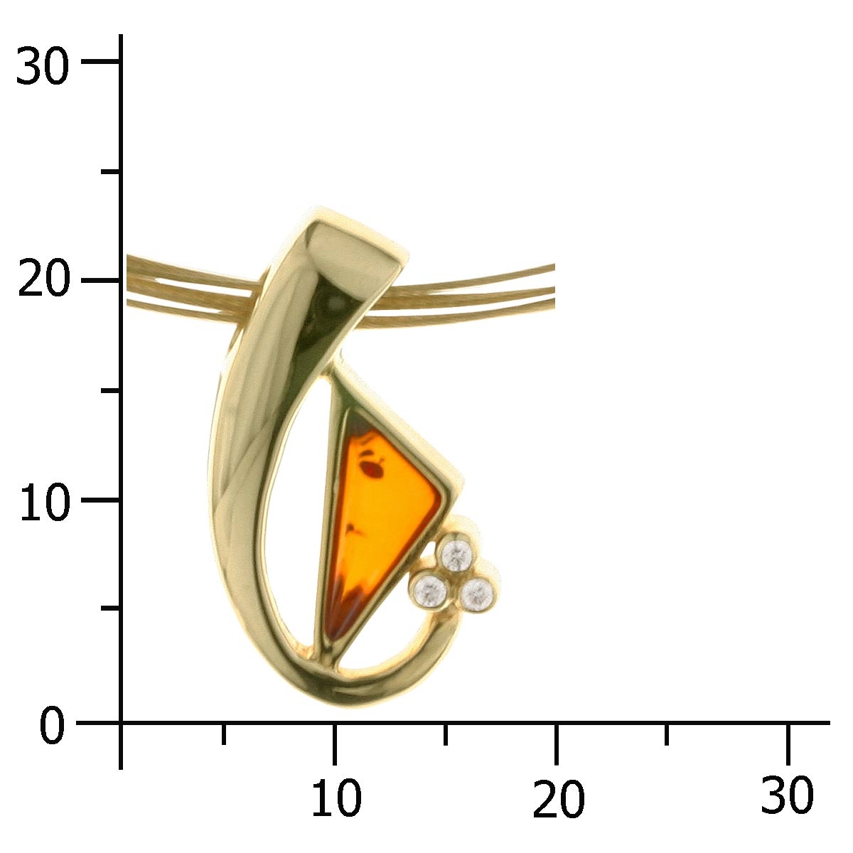 001-100595-A142k Nyloncollier mit Anhänger, Gold 333/000, 42 oder 45 cm, Bernstein/ Zirkonia