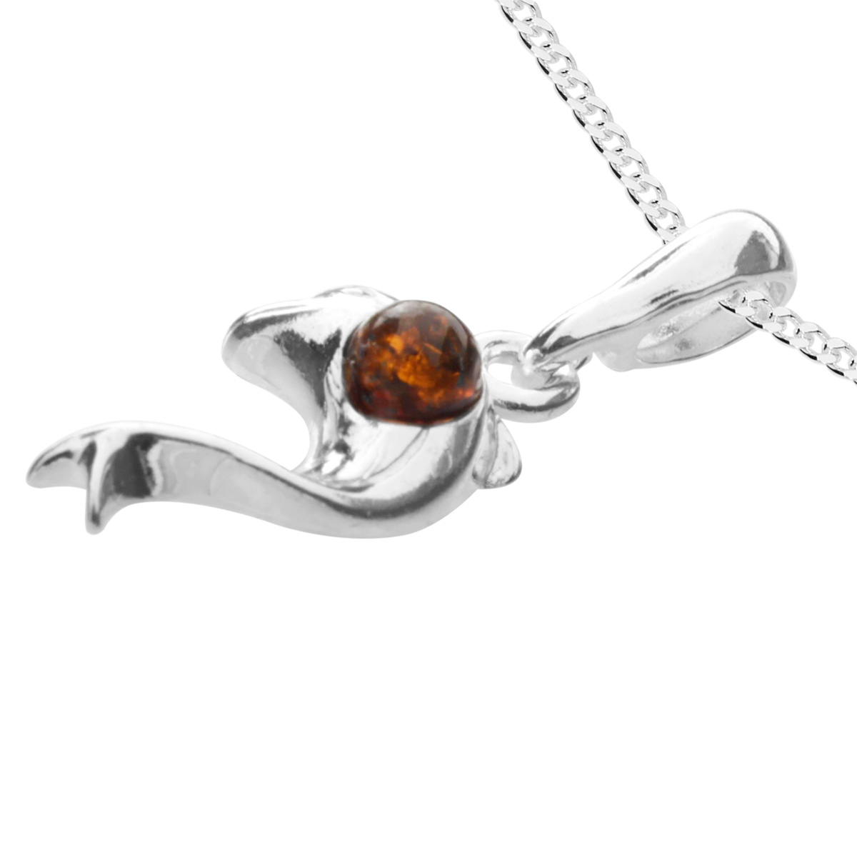 088-200350-A1421 Kette mit Anhänger Silber 925/000, Delphin, 42 cm, Bernstein