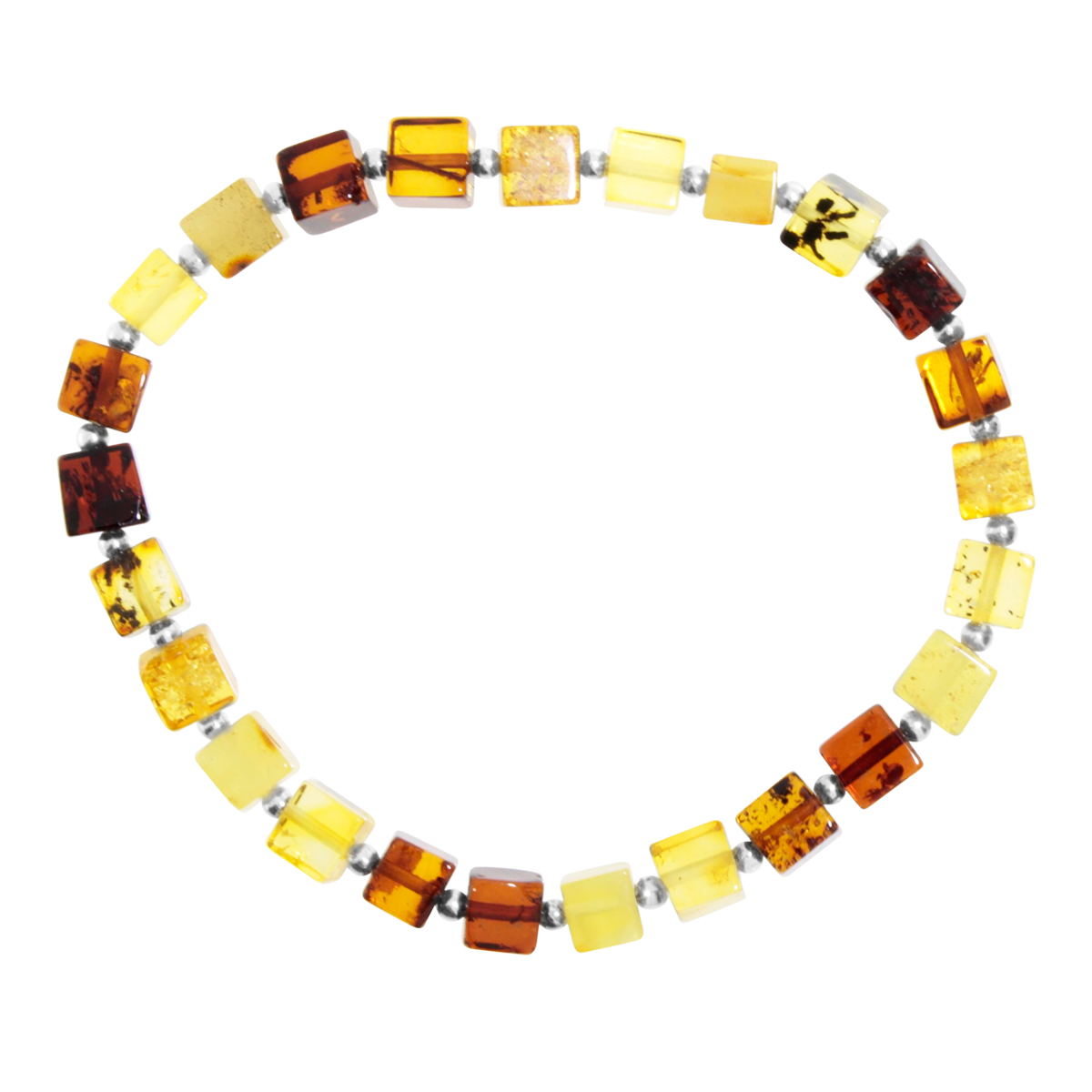 075-410123-60461 Bernsteinarmband, 19 cm, Gummizug, Würfel