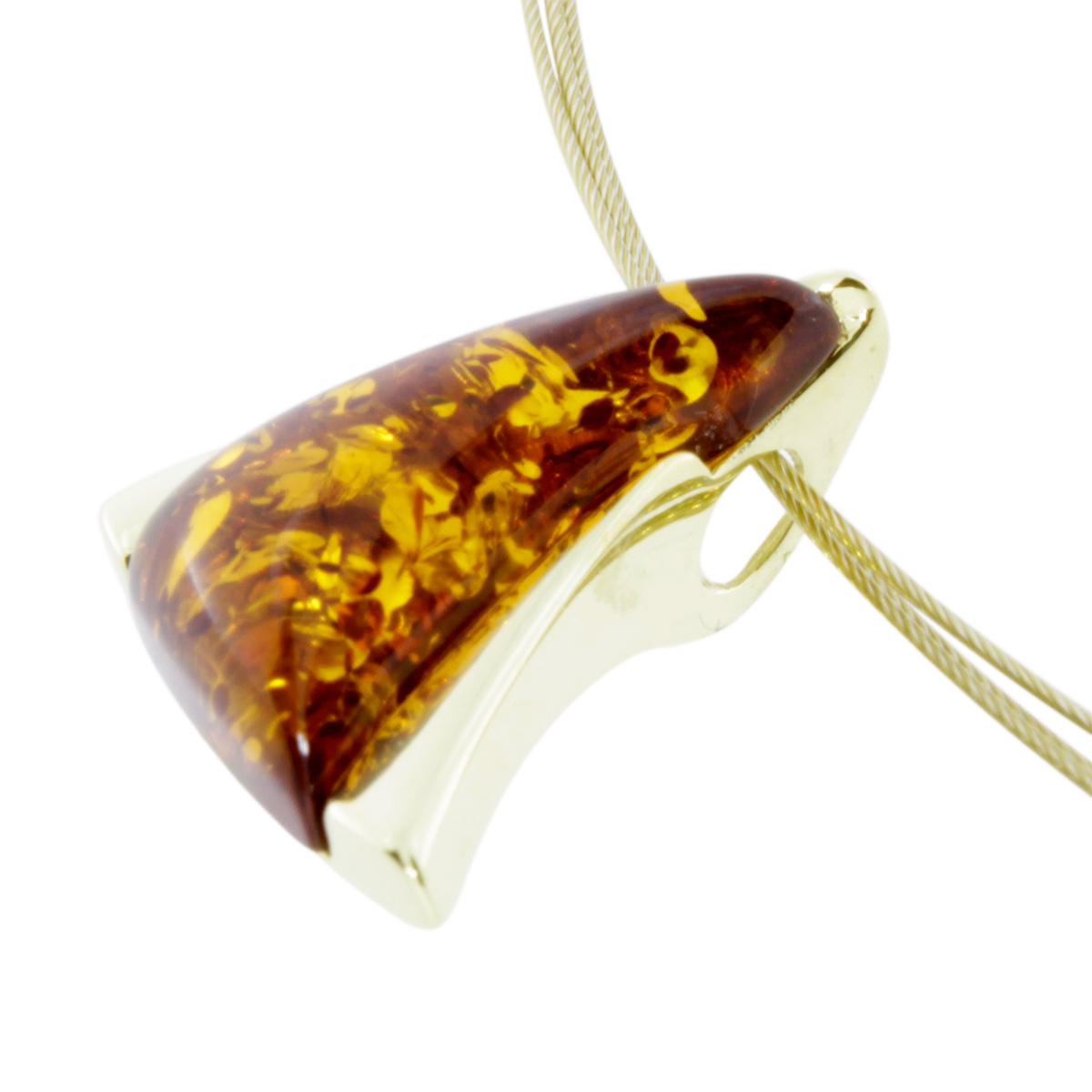 001-103414-A1422 Nyloncollier mit Anhänger, Gold 333/000, 42 cm, Bernstein
