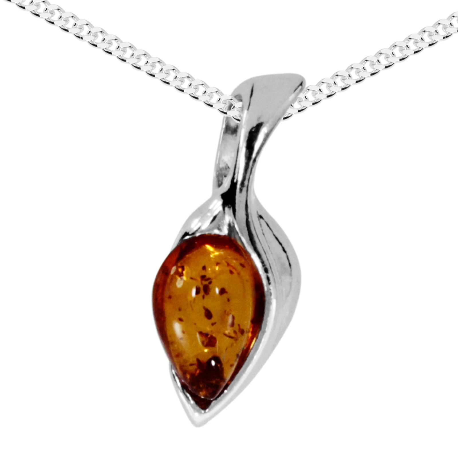 Kette mit Anhänger Silber 925/000, Bernstein -Länge wählbar-