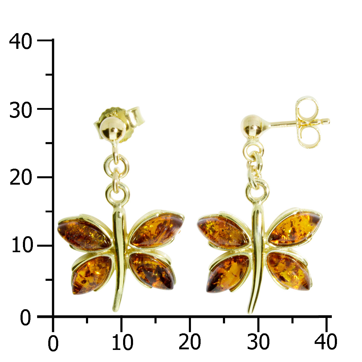 001-163407-0100k Ohrhänger Gold 333/000, Schmetterlinge, Bernstein
