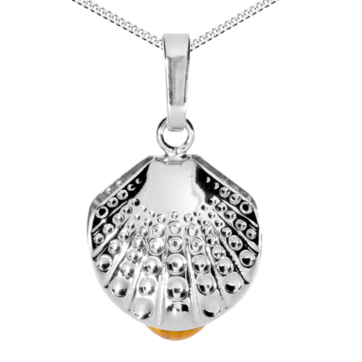 104-200044-0142 Kette mit Anhänger Silber 925/000, Muschel, 42 oder 45 cm, Bernstein